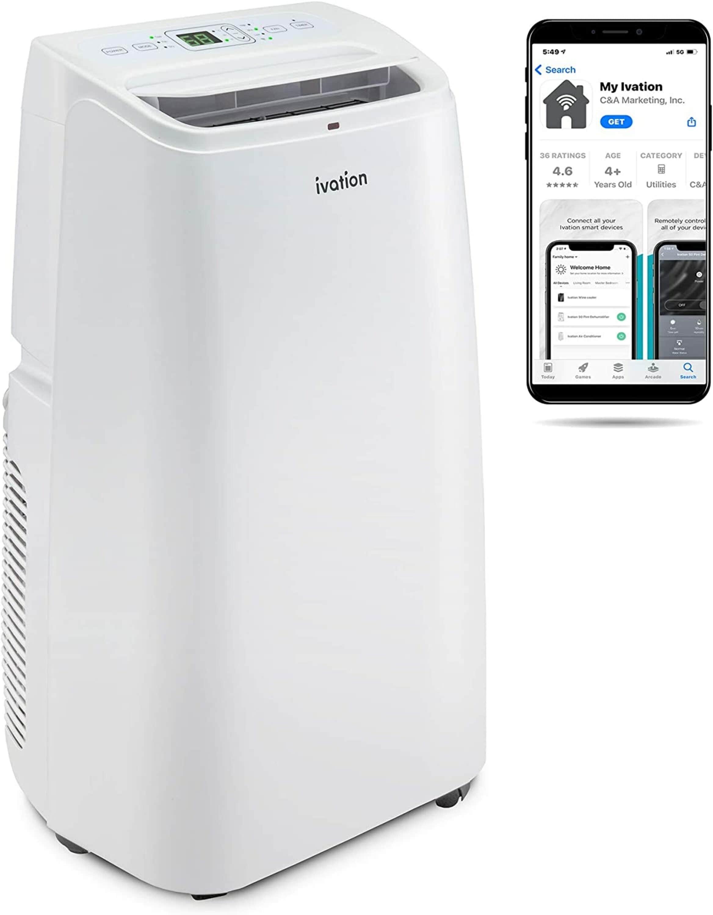 Ivation Ivation 12000 BTU Wi-Fi Connected Portable Air Conditioner for 500 Square Feet with Remote Included