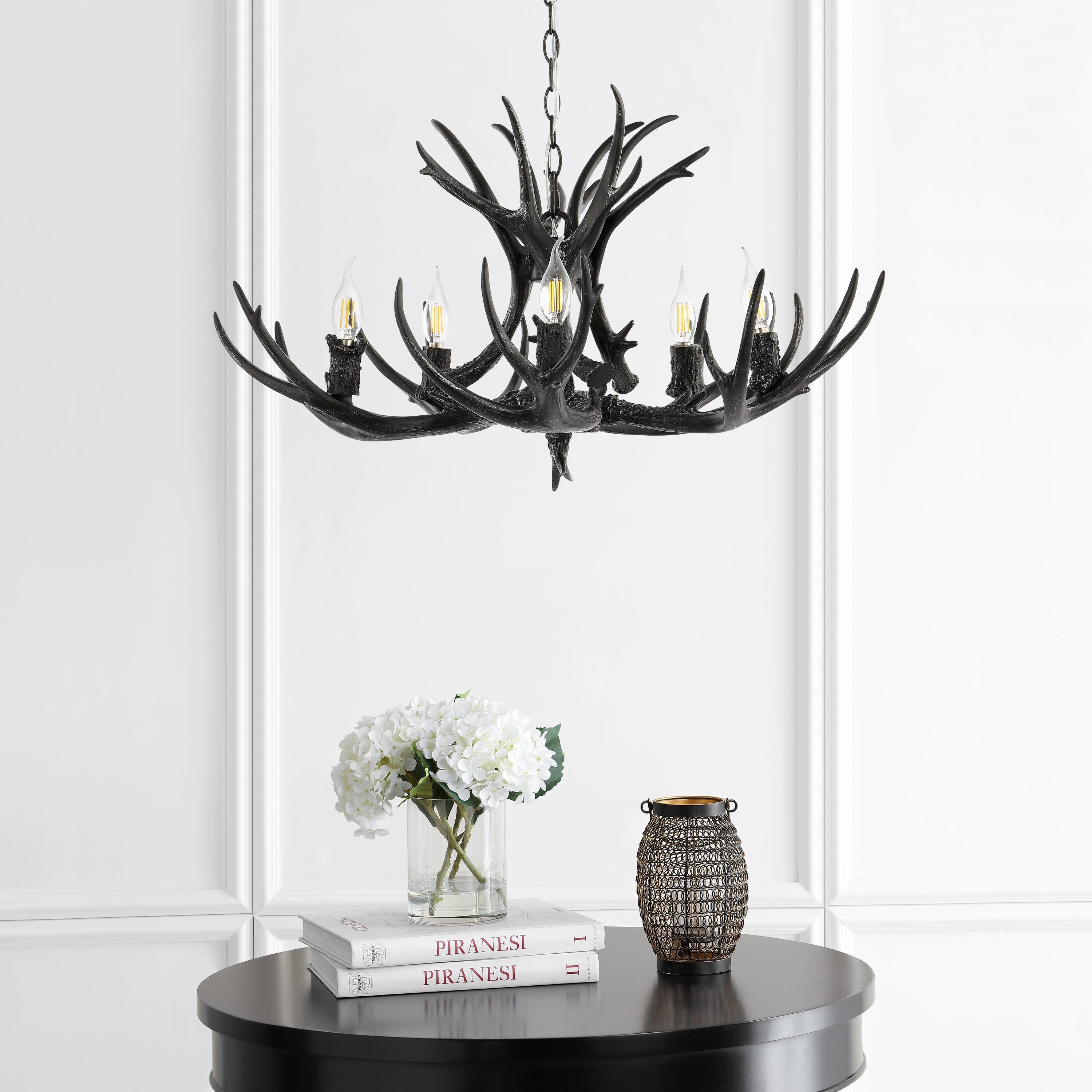 JONATHAN Y JYL6300C Eldora 30" 5-Light Rustic Farmhouse Iron LED Chandelier, Bohemian, Contemporary, Modern, Transitional for living room, dinning room, bedroom, office Bulb Included, Black