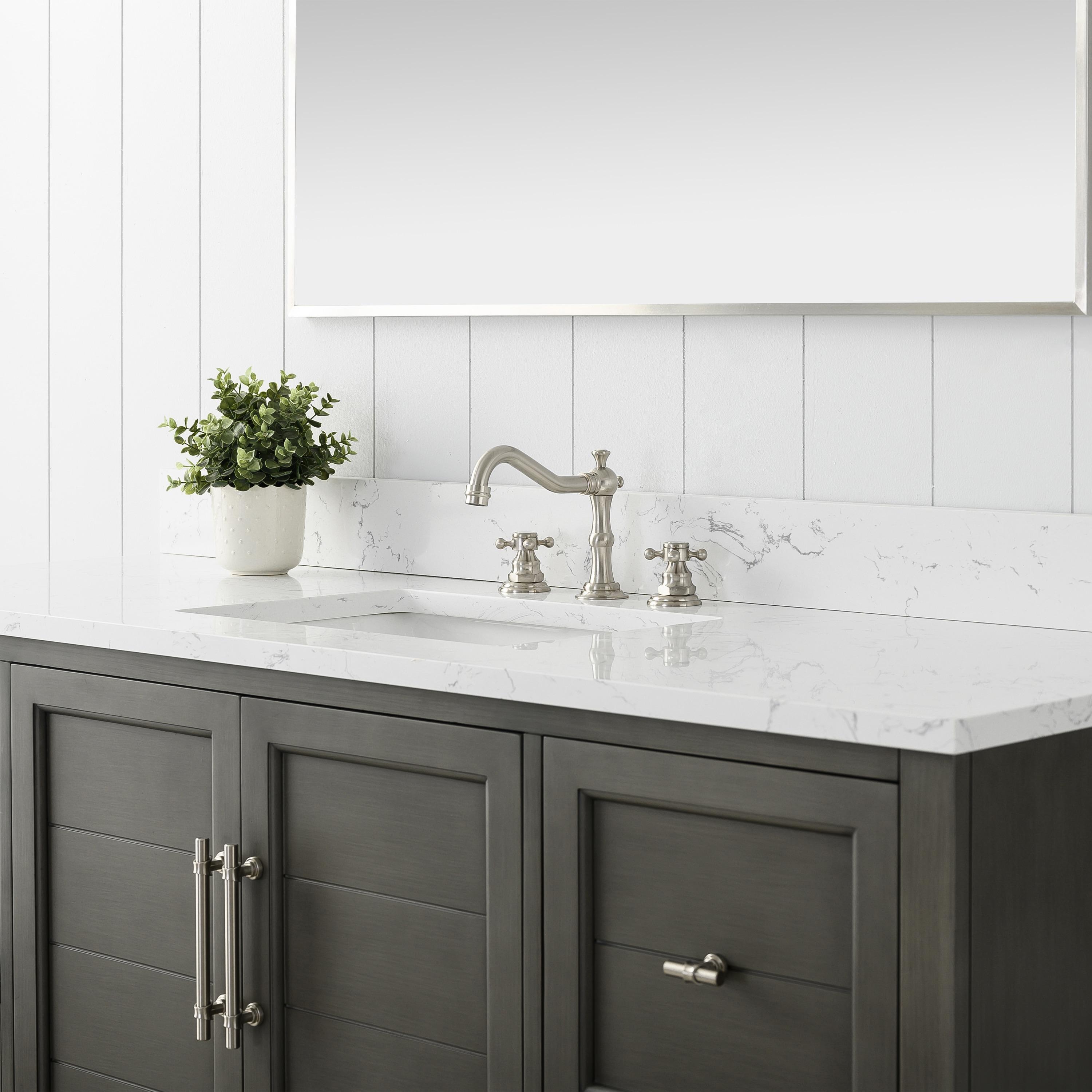 Vanity Art 60 x 22 x 34 in. Double Sink Bathroom Vanity with Quartz Top & Backsplash, Silver Grey