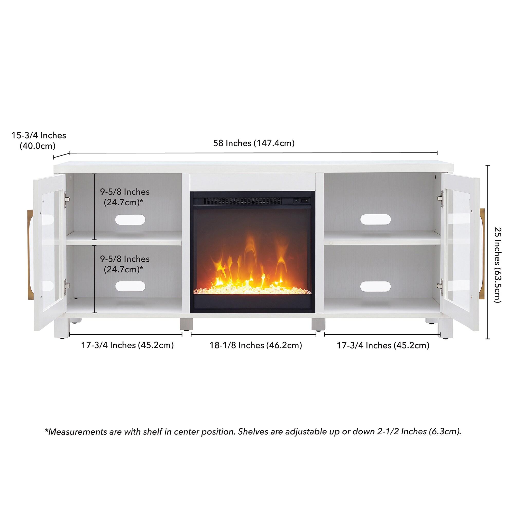 Evelyn&Zoe Quincy Rectangular TV Stand with Crystal Fireplace for TV's up to 65", White