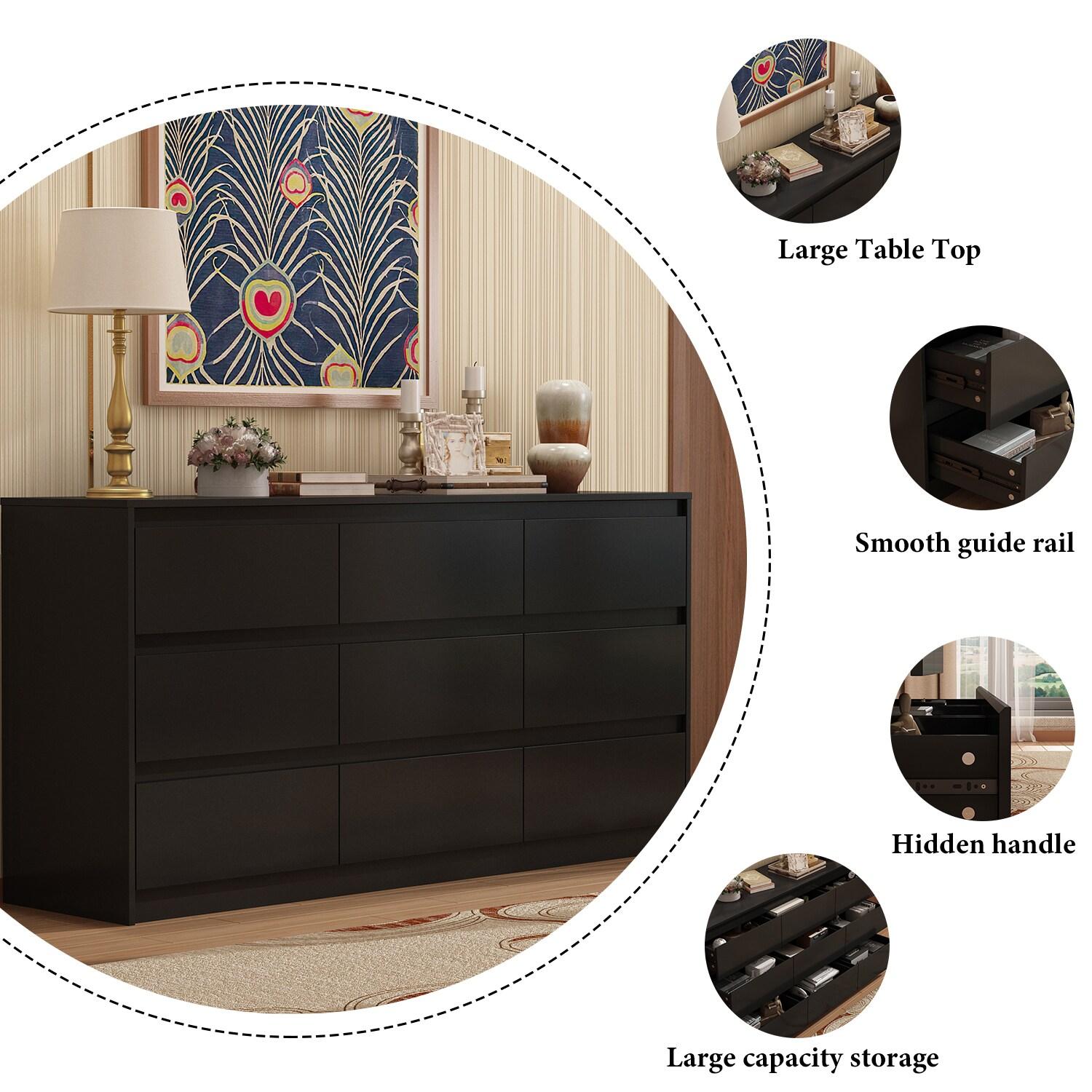 FAMAPY Chest of Drawers Dresser No Handles, 6 Drawer Dresser with Wide Storage, Modern Contemporary 6-Drawer Chest, for Bedroom Black (59”W x 15.7”D x 32.3”H)