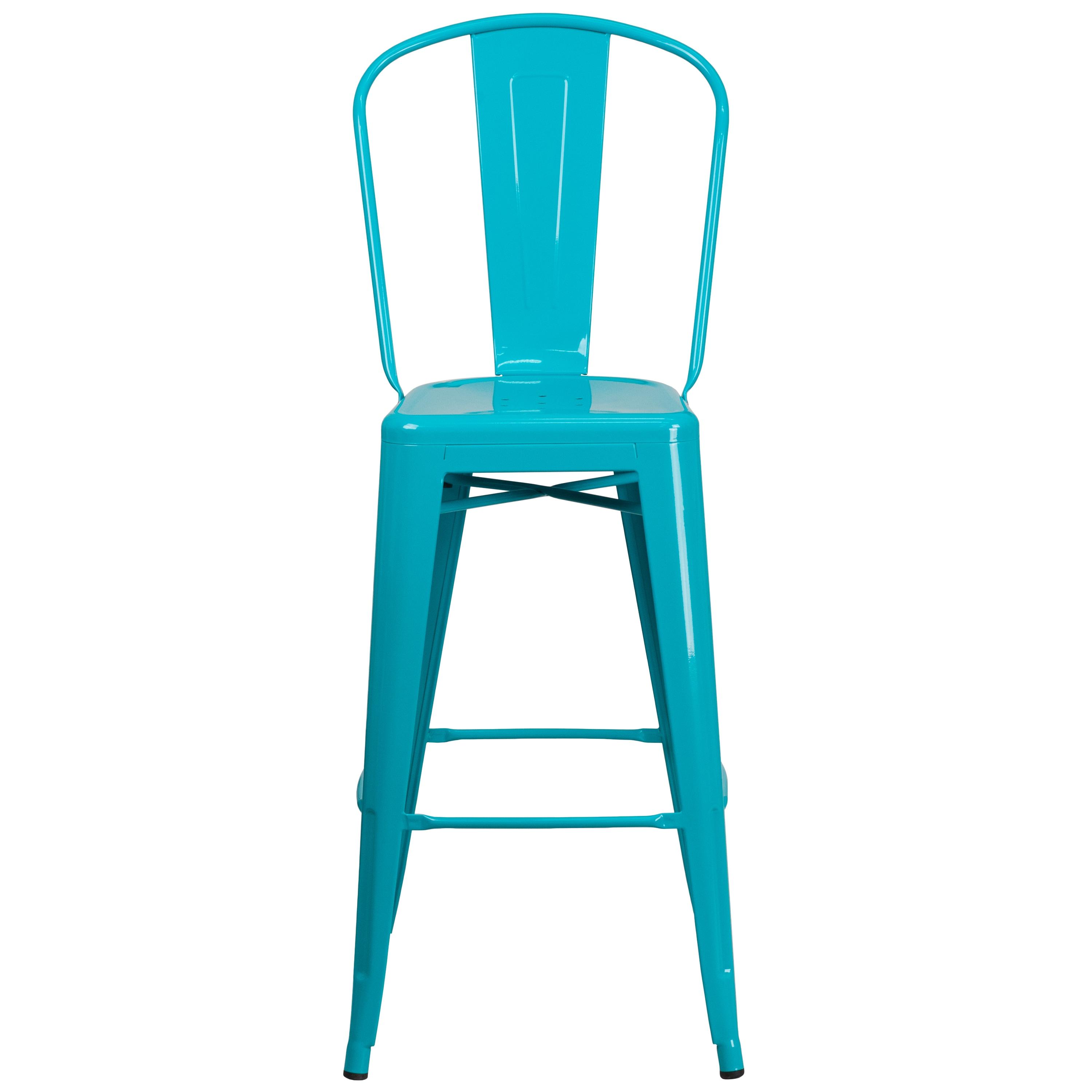 Flash Furniture Commercial Grade 30" High Crystal Teal-Blue Metal Indoor-Outdoor Barstool with Back