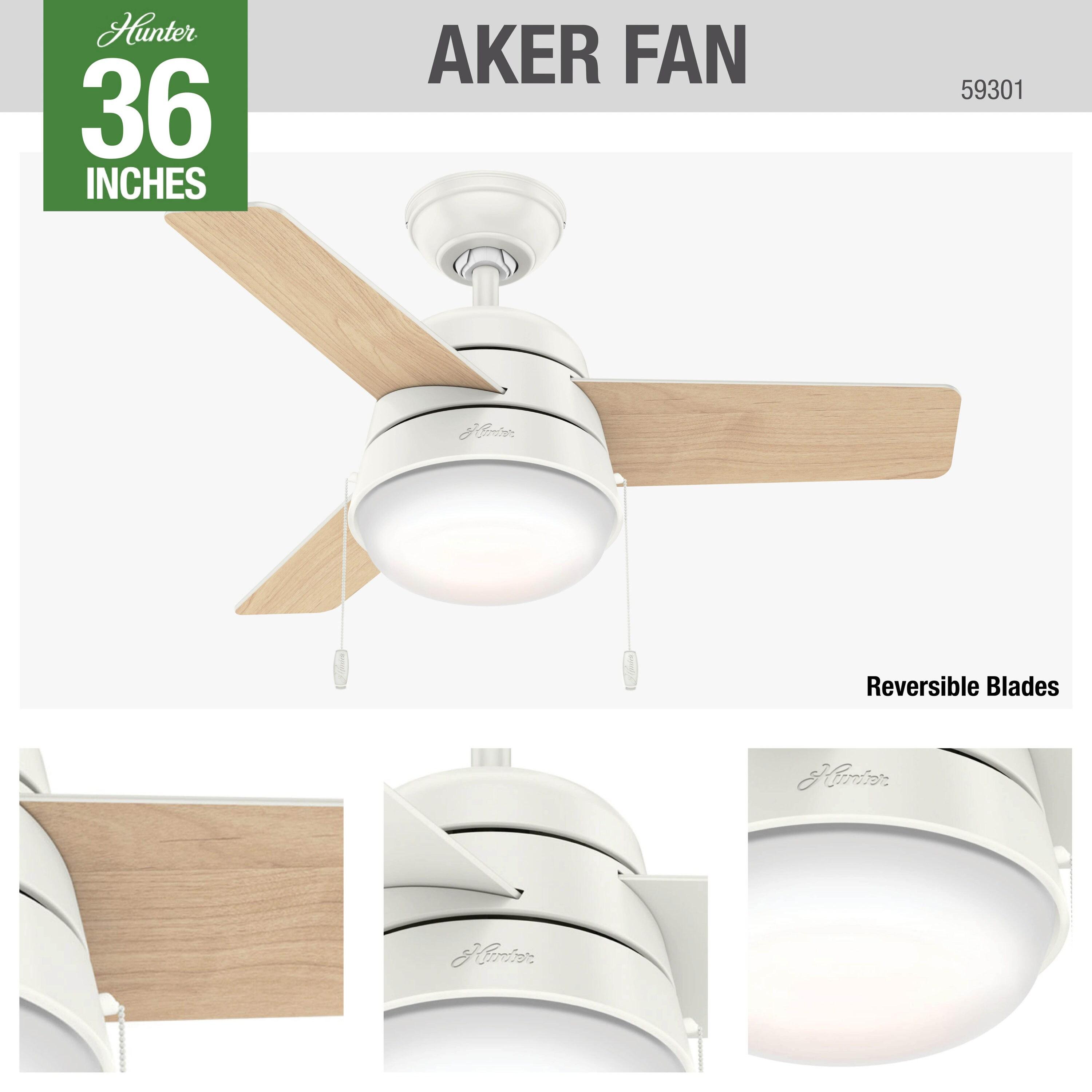 Aker 36" 3 - Blade Standard Ceiling Fan with Lights and Pull Chains