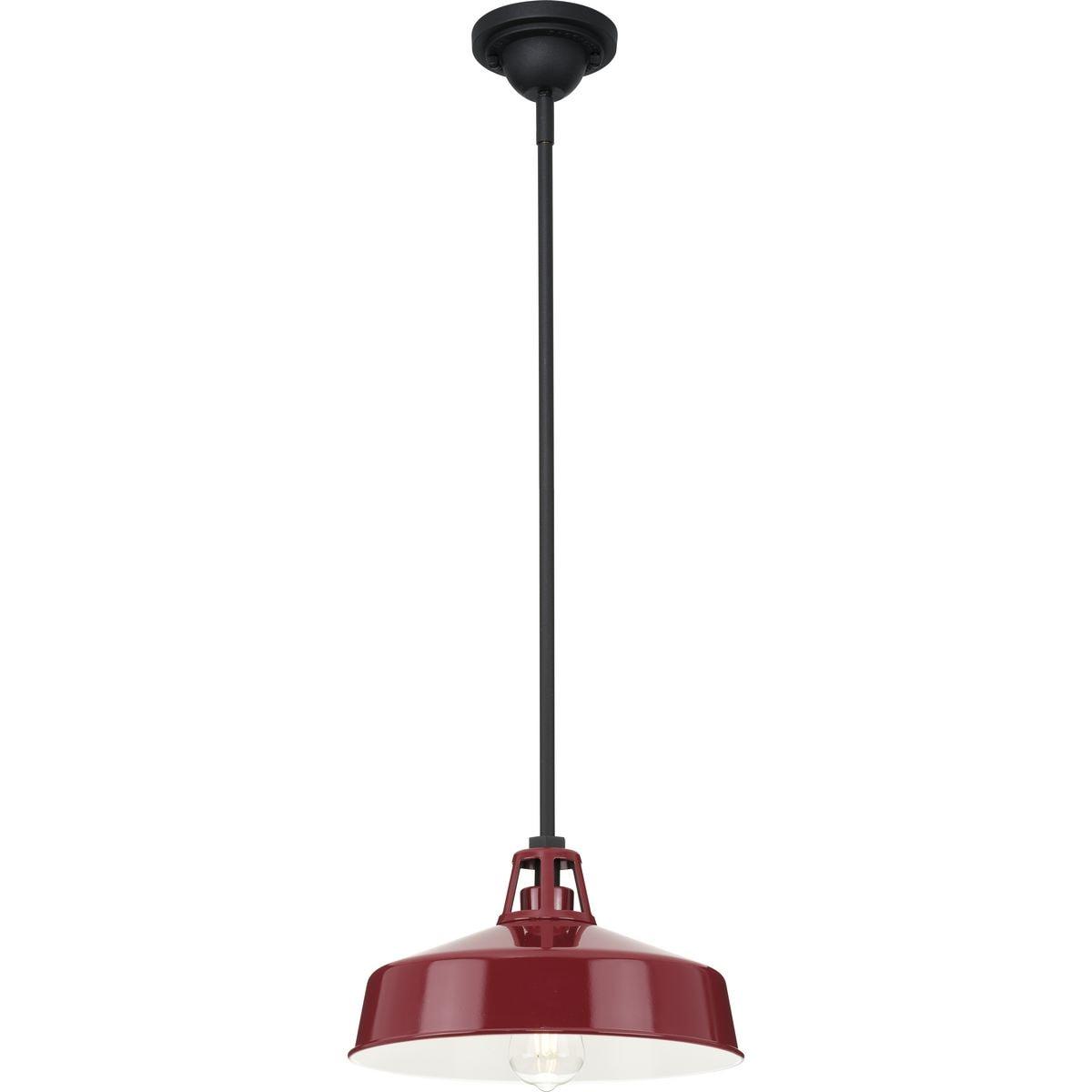 Progress Lighting, Cedar Springs, 1-Light Outdoor Hanging Light, Red Finish, Gloss White Shade