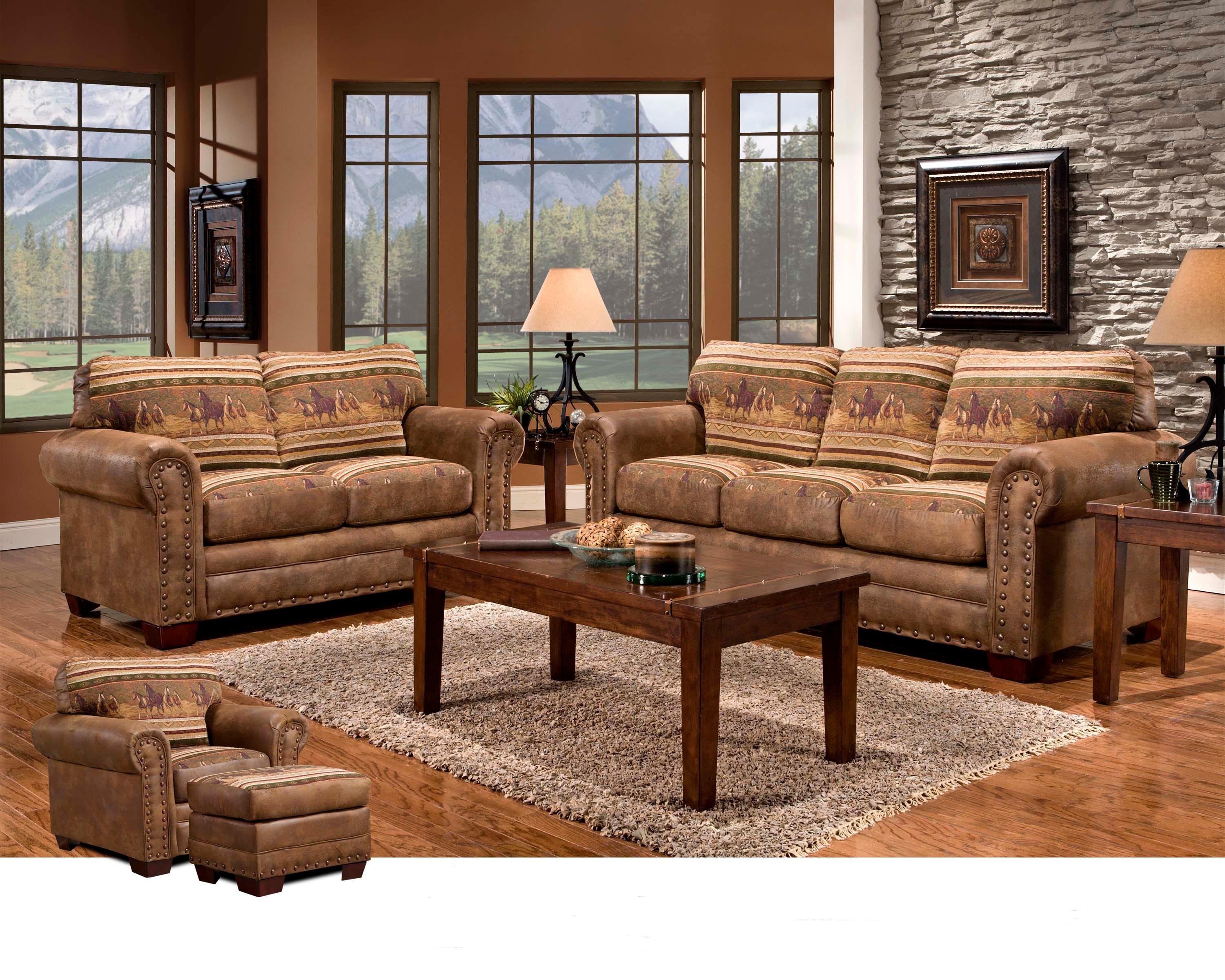 American Furniture Classics Traditional Microfiber Wild Horses Sofa in Brown