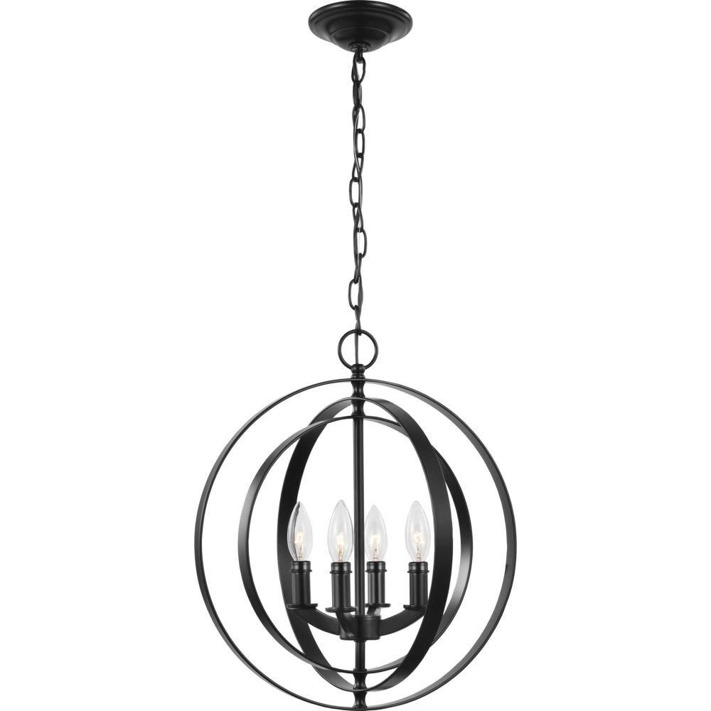 Progress Lighting Equinox 4-Light Foyer Pendant, Steel, Black, No Shade