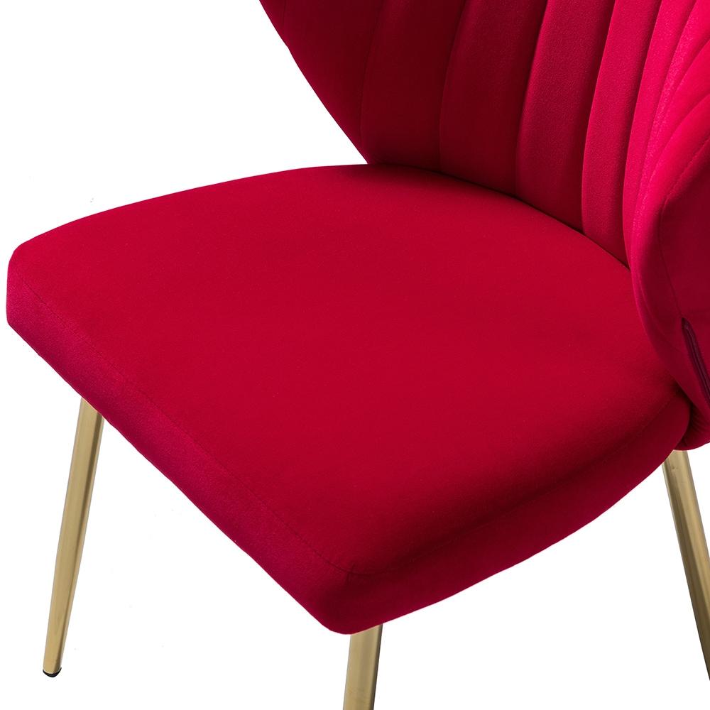 Velvet Upholstery Comfy Dining Chair Accent Channel Tufted Metal Legs Home Living Room Bedroom Kitchen Red