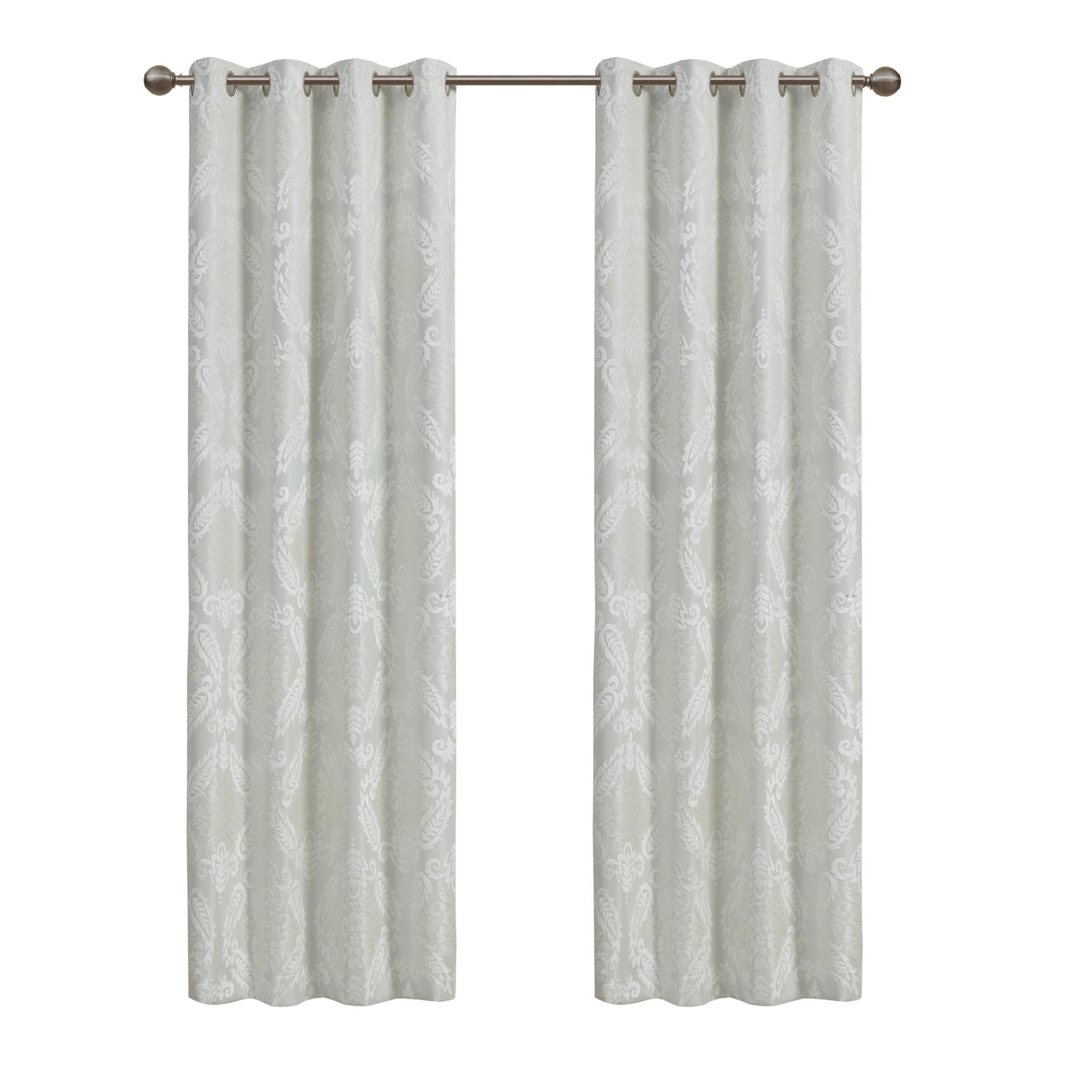 84"x50" Enid Jacquard Paisley Blackout Curtain Panel White: SunSmart, Noise Reduction, Energy Efficient, Grommet Top