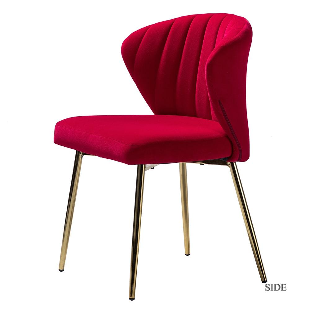 Velvet Upholstery Comfy Dining Chair Accent Channel Tufted Metal Legs Home Living Room Bedroom Kitchen Red