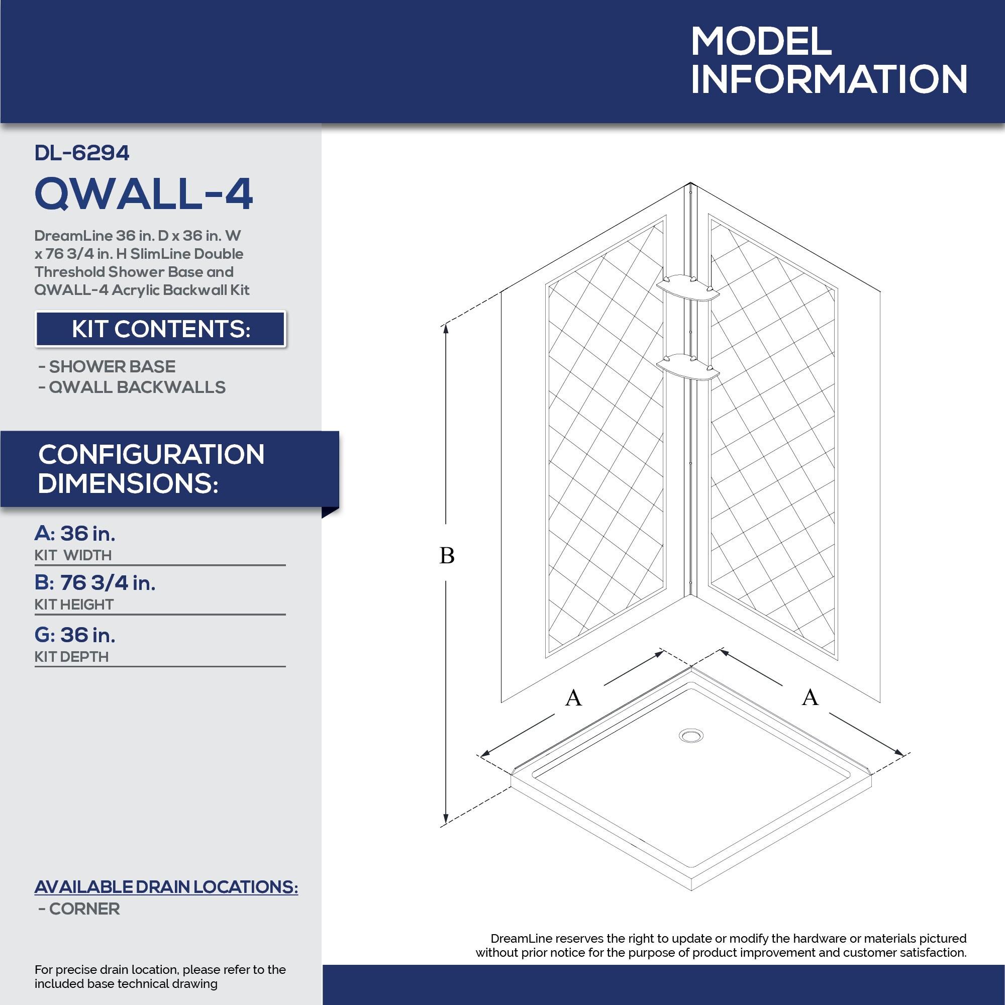 SlimLine 36" W x 76.75" H Framed Square Shower Stall and Base Included