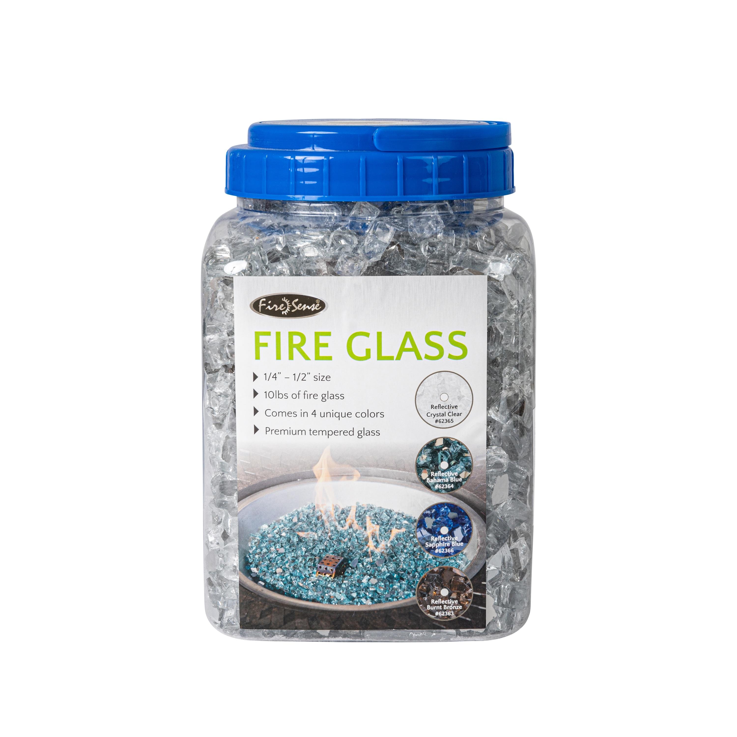 Fire Sense Premium Sparkling Reflective Tempered Fire Glass for Fire Pits Easy to Install-10 Lbs Crystal Clear