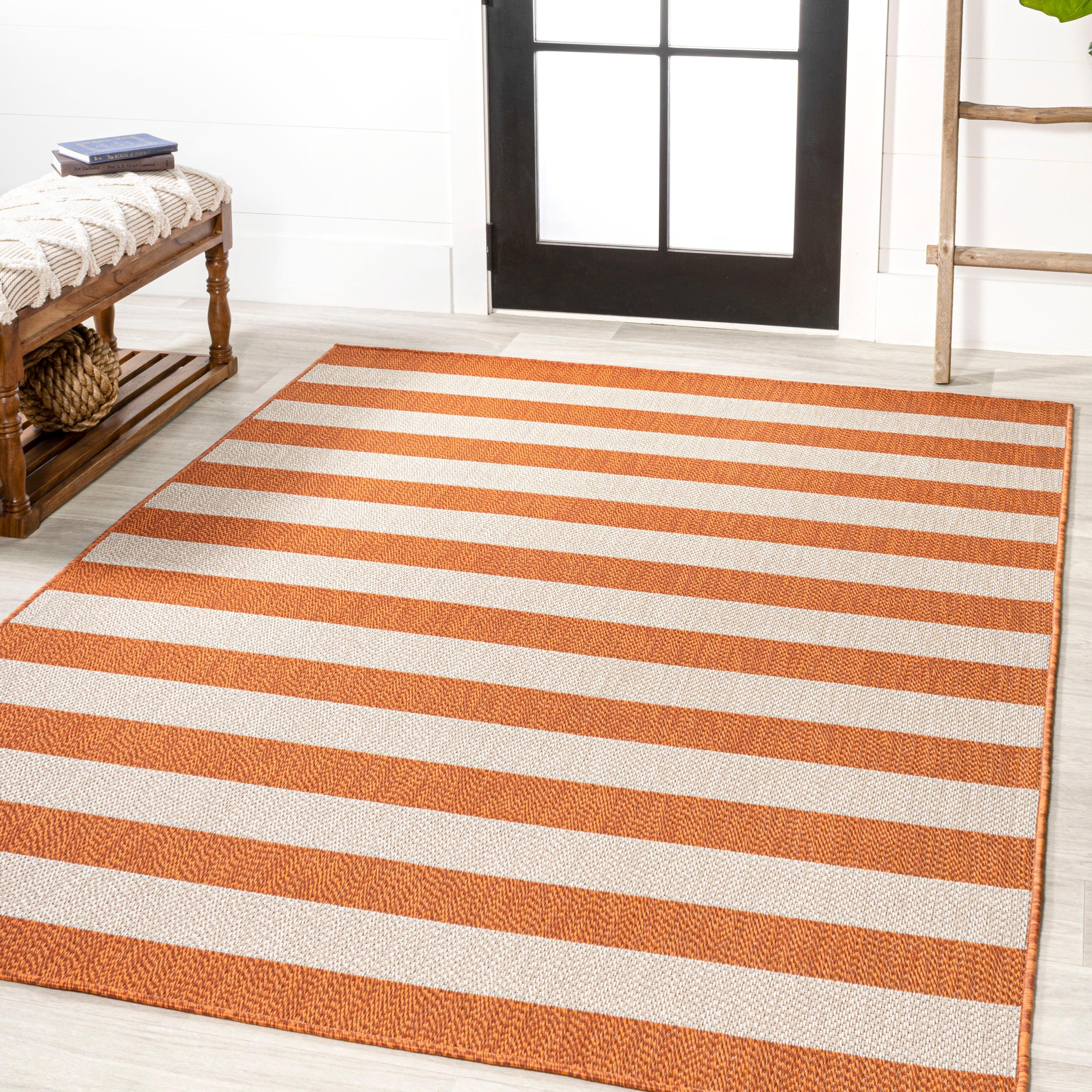 3' x 5' Negril Two-Tone Wide Stripe Indoor/Outdoor Area Rug, Orange/Beige - JONATHAN Y