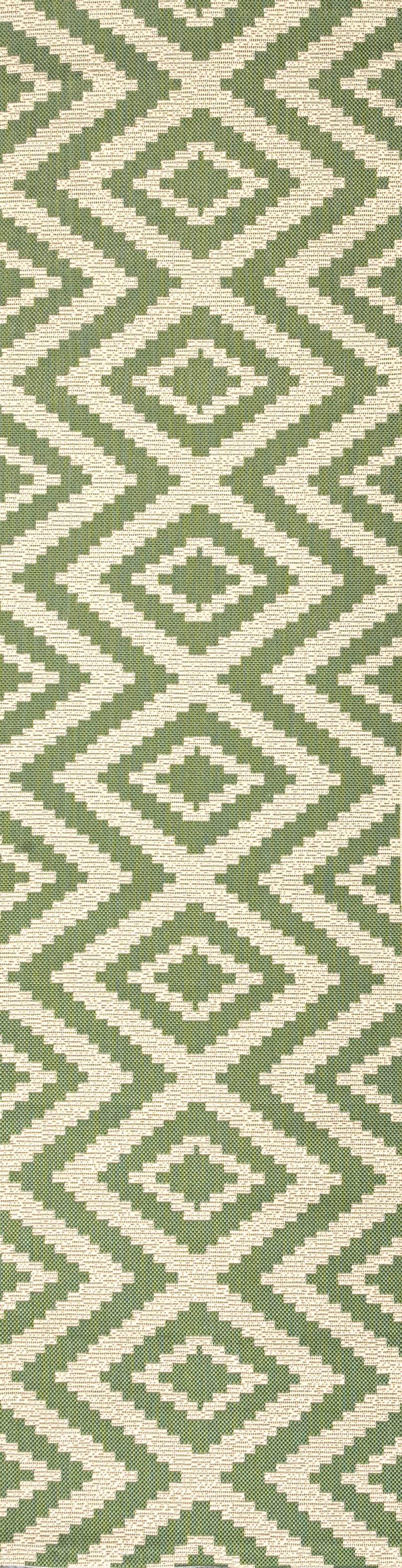 2'x10' Sintra Diamond  Indoor/Outdoor Runner Rug, Green/Cream - JONATHAN Y
