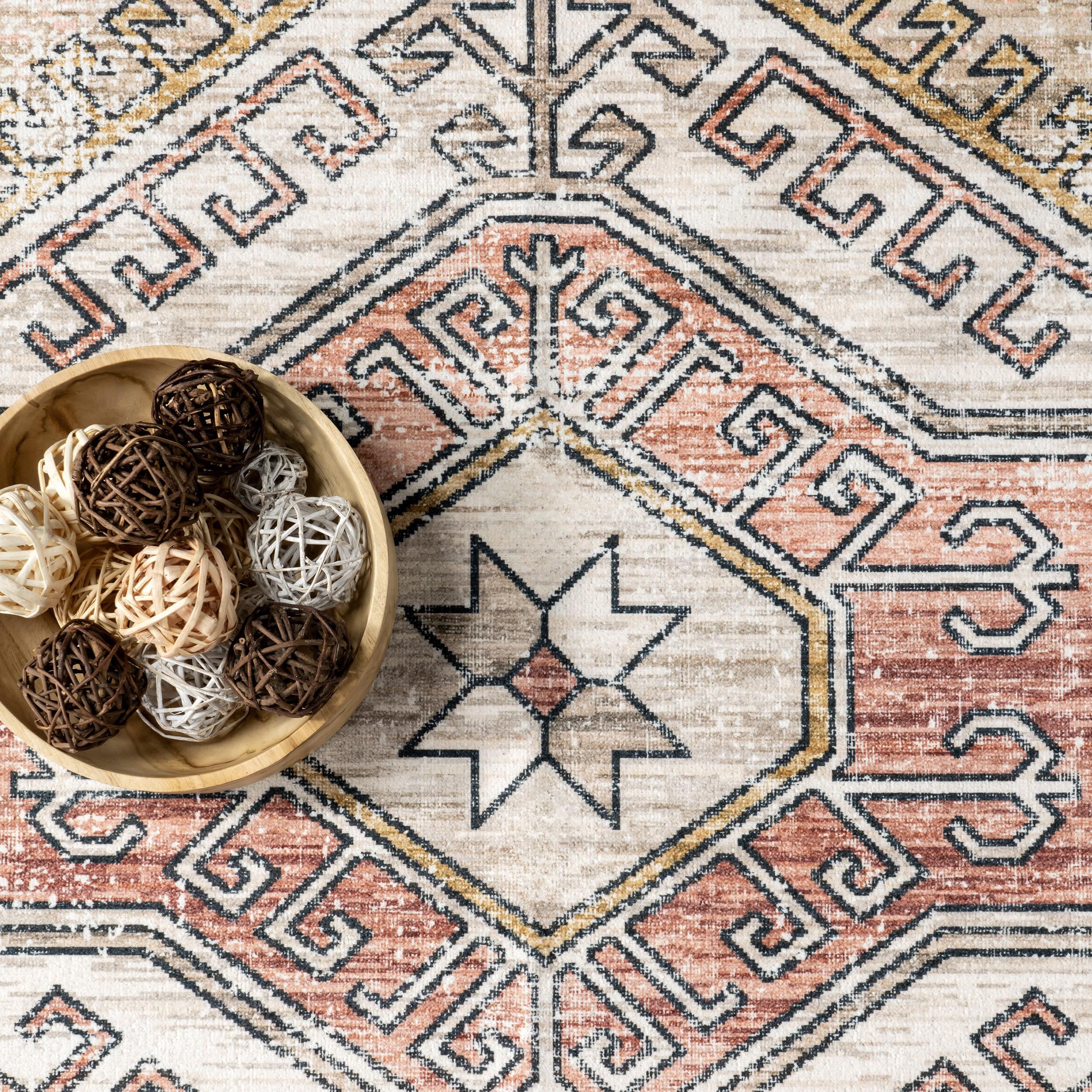 Nuloom Mae Medallion 2x3 Machine Washable Accent Indoor Area Rug for Living Room Bedroom Dining Room Entryway Kitchen, Peach/Ivory