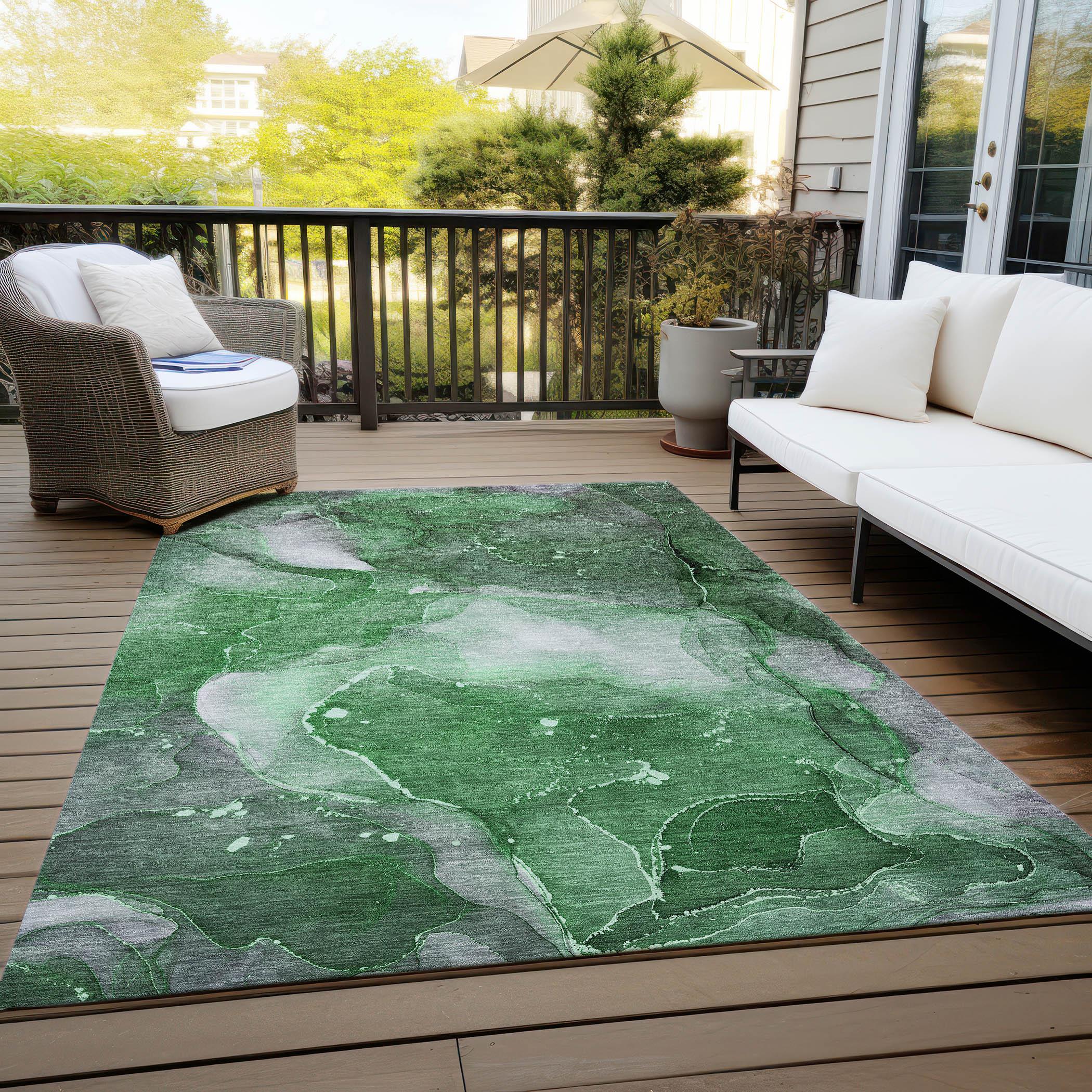 Emerald Green Abstract Watercolor Washable Synthetic Area Rug 3' x 5'