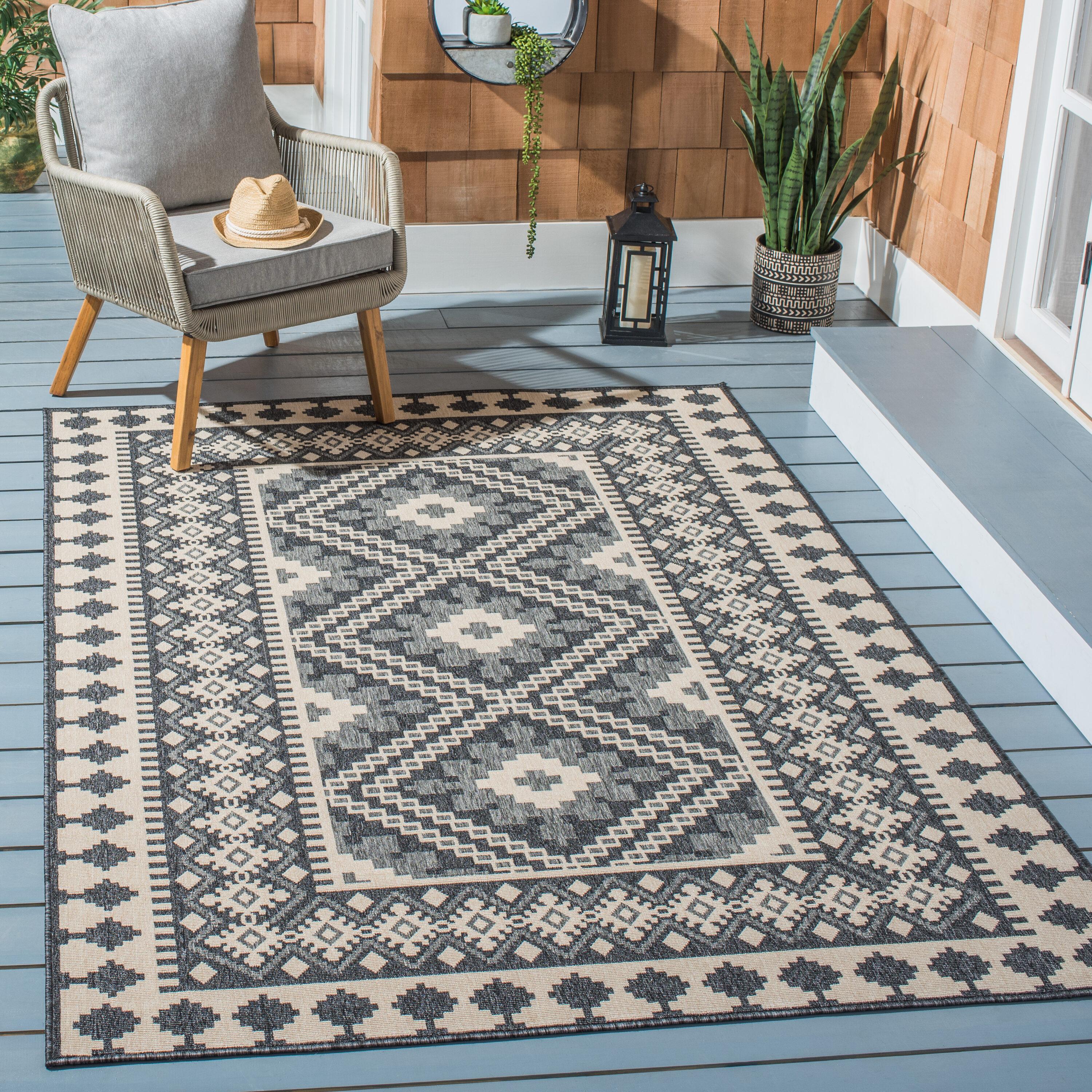 Veranda VER099 Power Loomed Indoor/Outdoor Area Rug - Ivory/Grey - 9'x12' - Safavieh