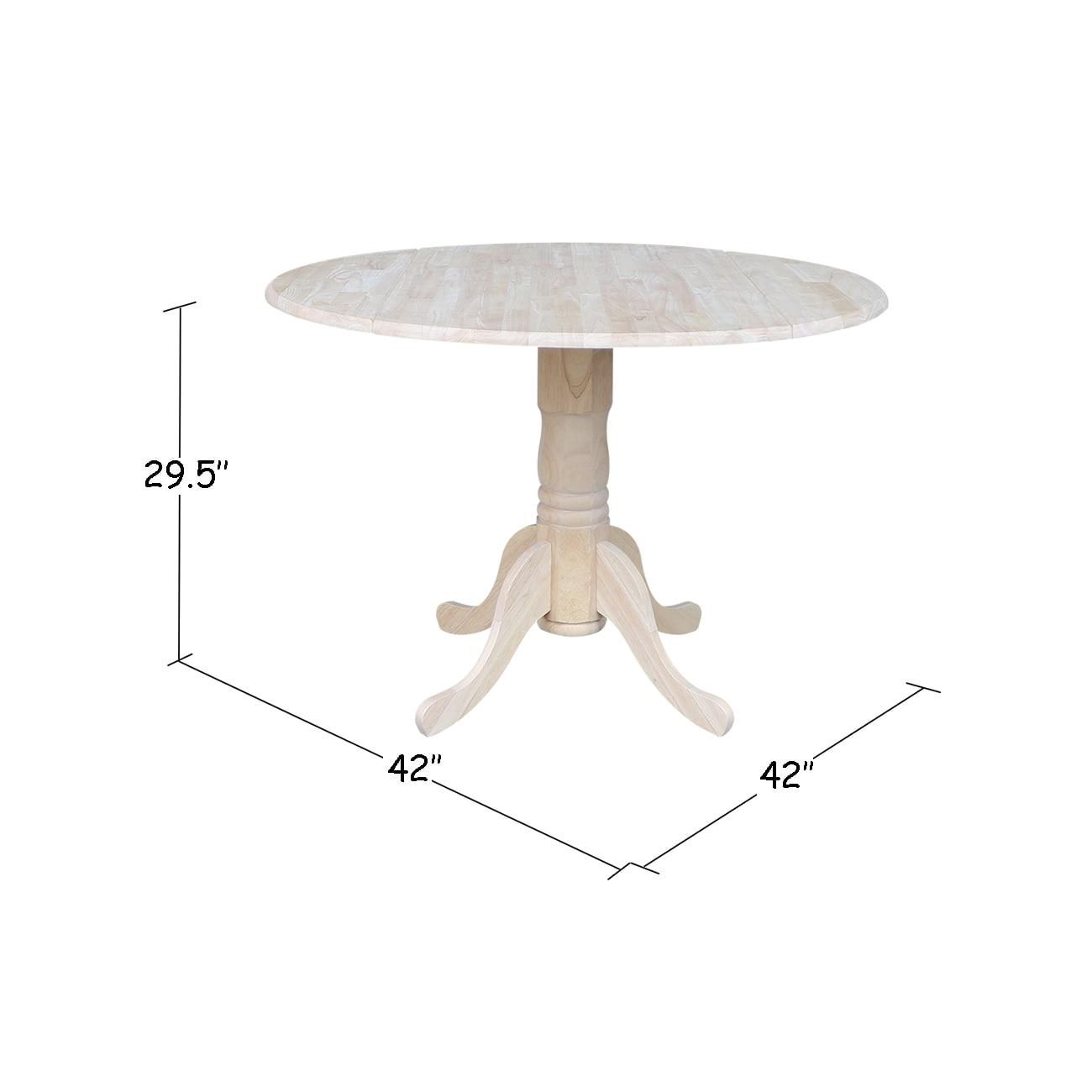 42" Mason Round Dual Dining Table Unfinished - International Concepts: Parawood, Drop Leaves