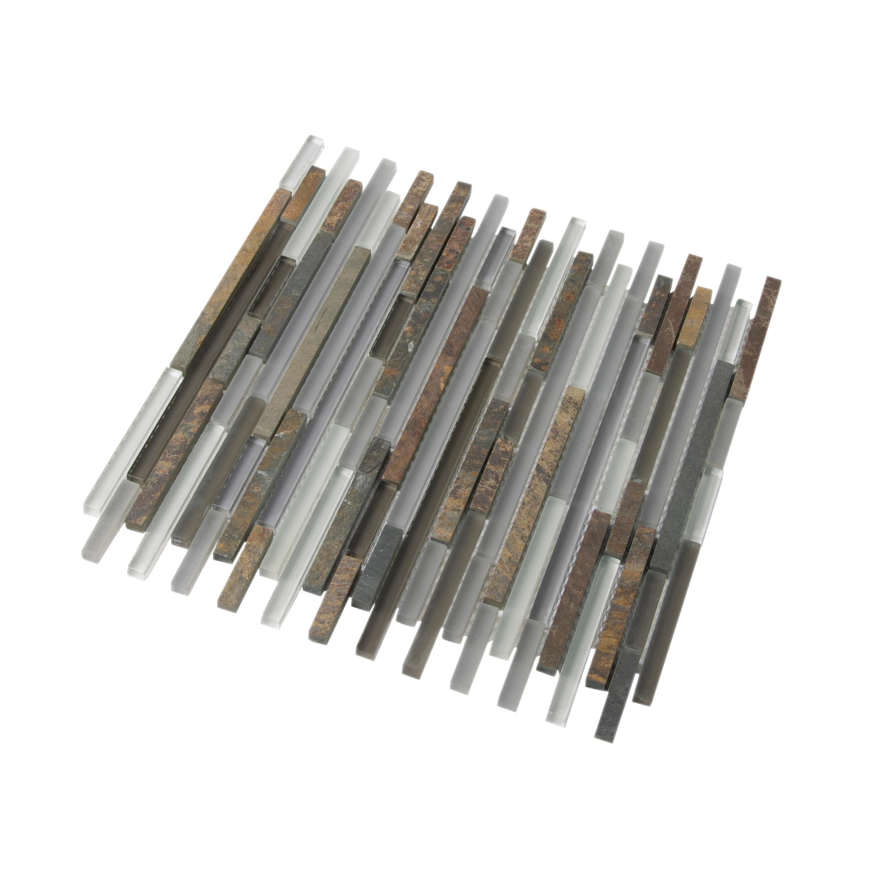 Apollo Tile   5 pack 11.8-in x 11.8-in Waterfall Gray and Beige Glass and Stone Mosaic Tile (4.83 Sq ft/case)