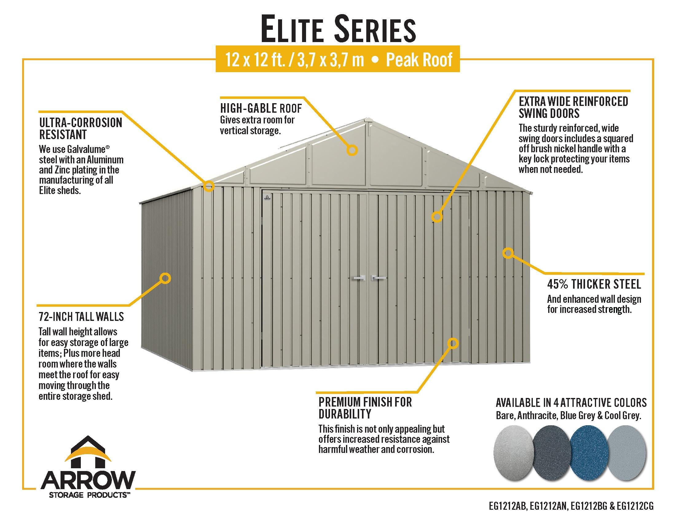 Arrow Elite 12 ft. W x 12 ft. D Galvalume Steel Storage Shed