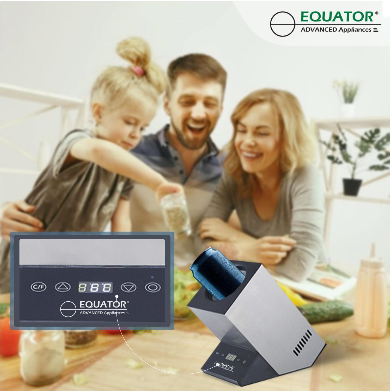 Equator Advanced Appliances Equator 110V/12V Portable Electric Wine Chiller for Red, White, Champagne, and Water Bottles, 750mL Single Bottle Cooler, Stainless Body, Rechargeable, 24h Cold, Ideal for Parties & Gifts