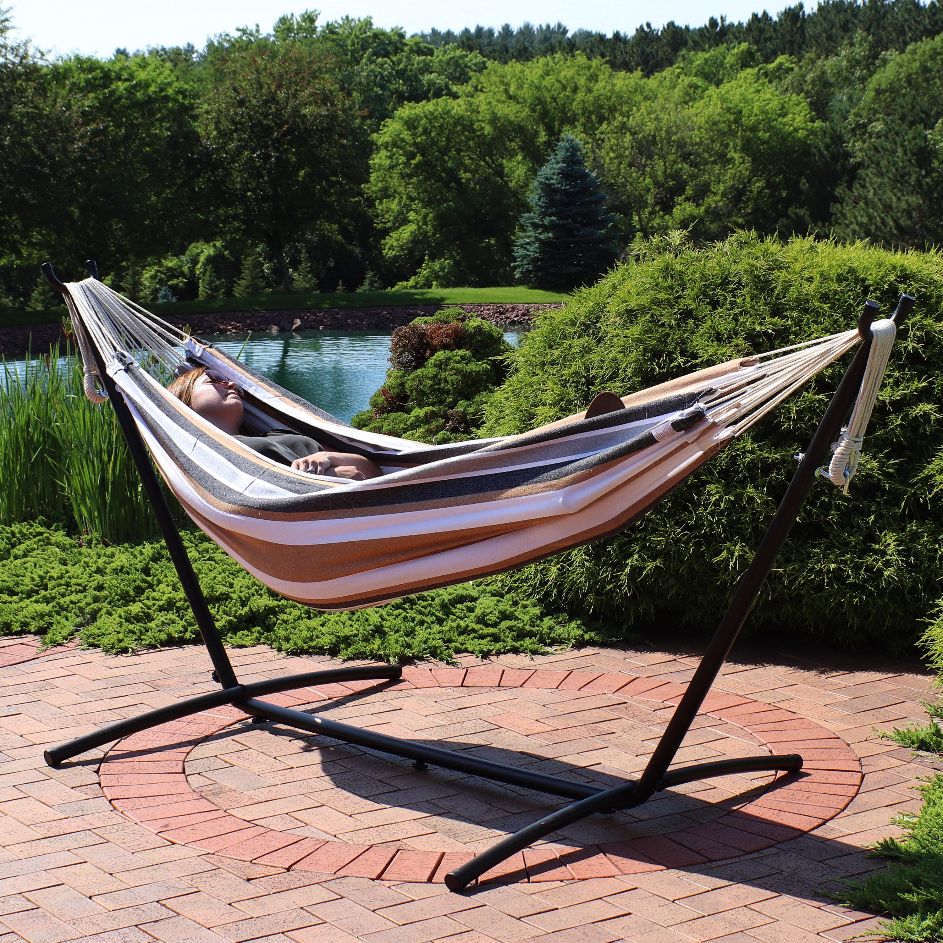 Sunnydaze Large Double Brazilian Hammock with Stand and Carrying Case - 400 lb Weight Capacity - Calming Desert