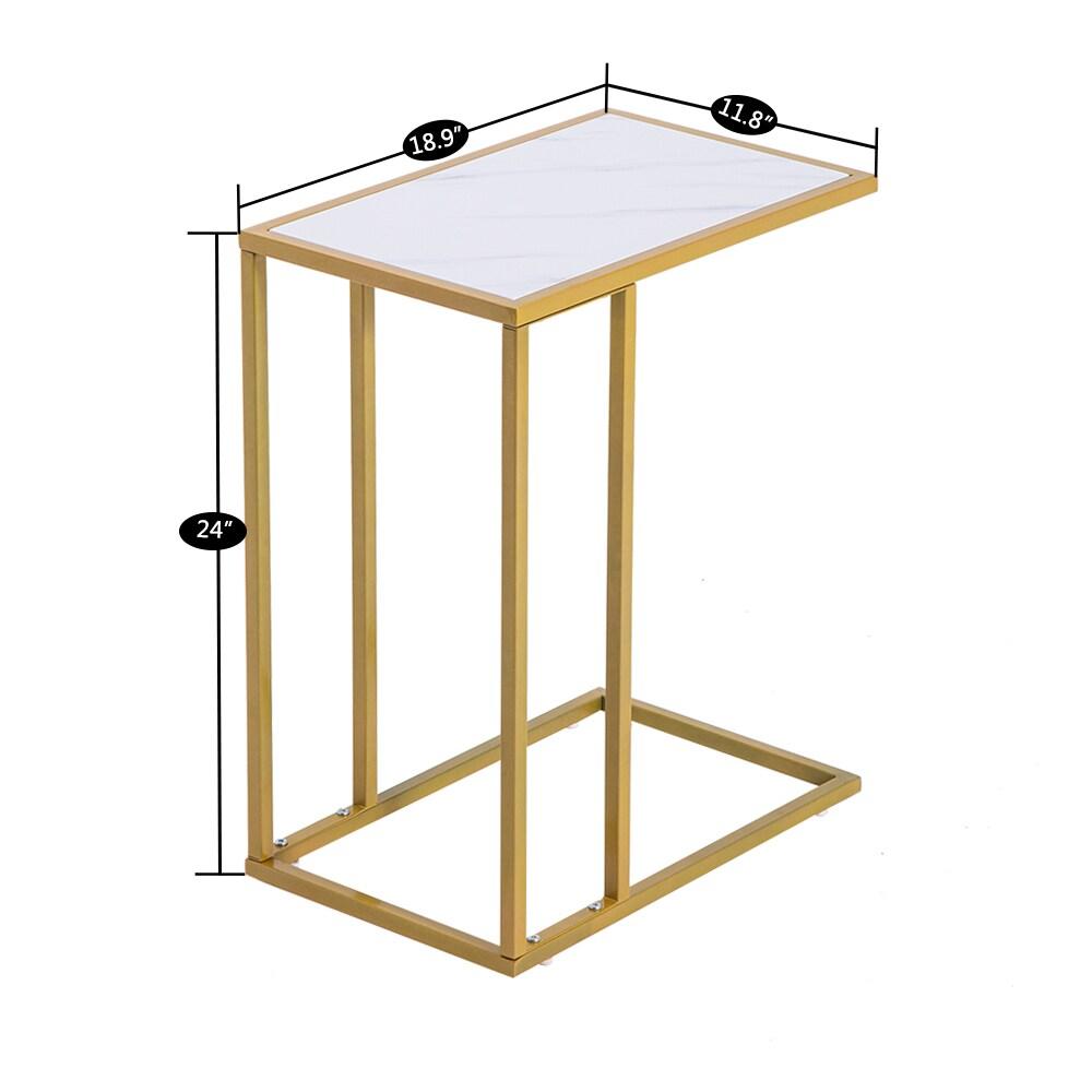 Ktaxon Accent C Table, Modern Sofa Side End Table for Living Room, White Marble Tabletop, Gold