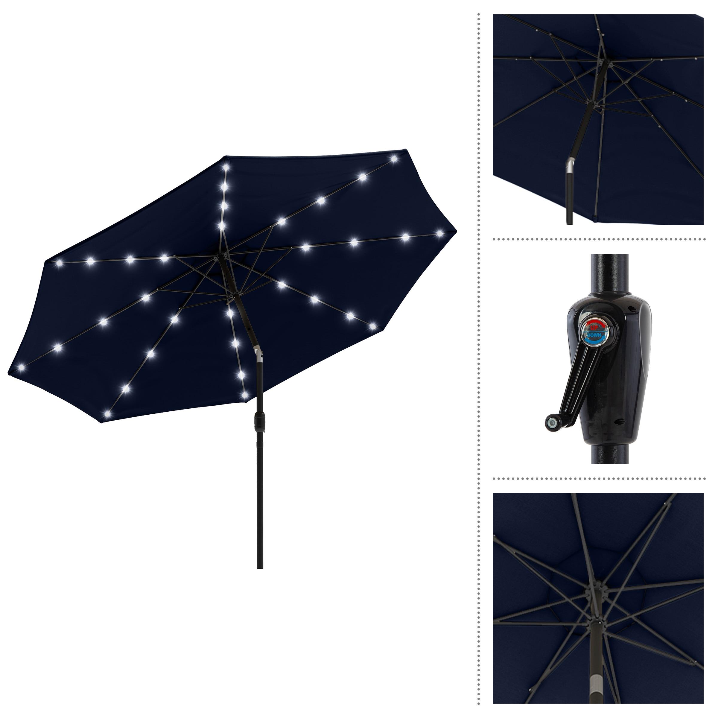 Pure Garden 10' Octagon Outdoor Patio Market Umbrella with Lights: UV Protection, Solar LED, Crank Handle, Push-Button Tilt