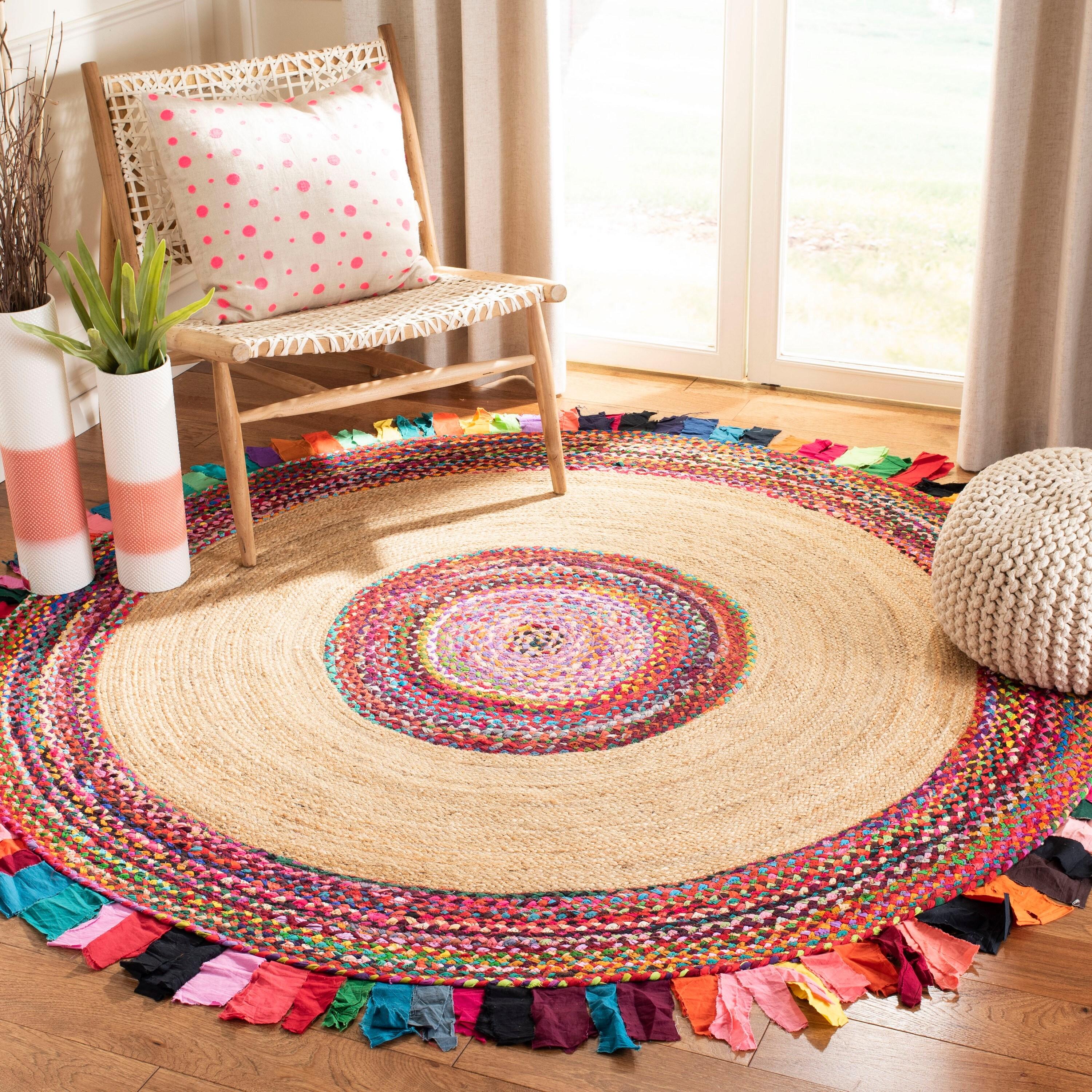 SAFAVIEH Cape Cod Susan Striped Area Rug, Multi/Natural, 3' x 3' Round