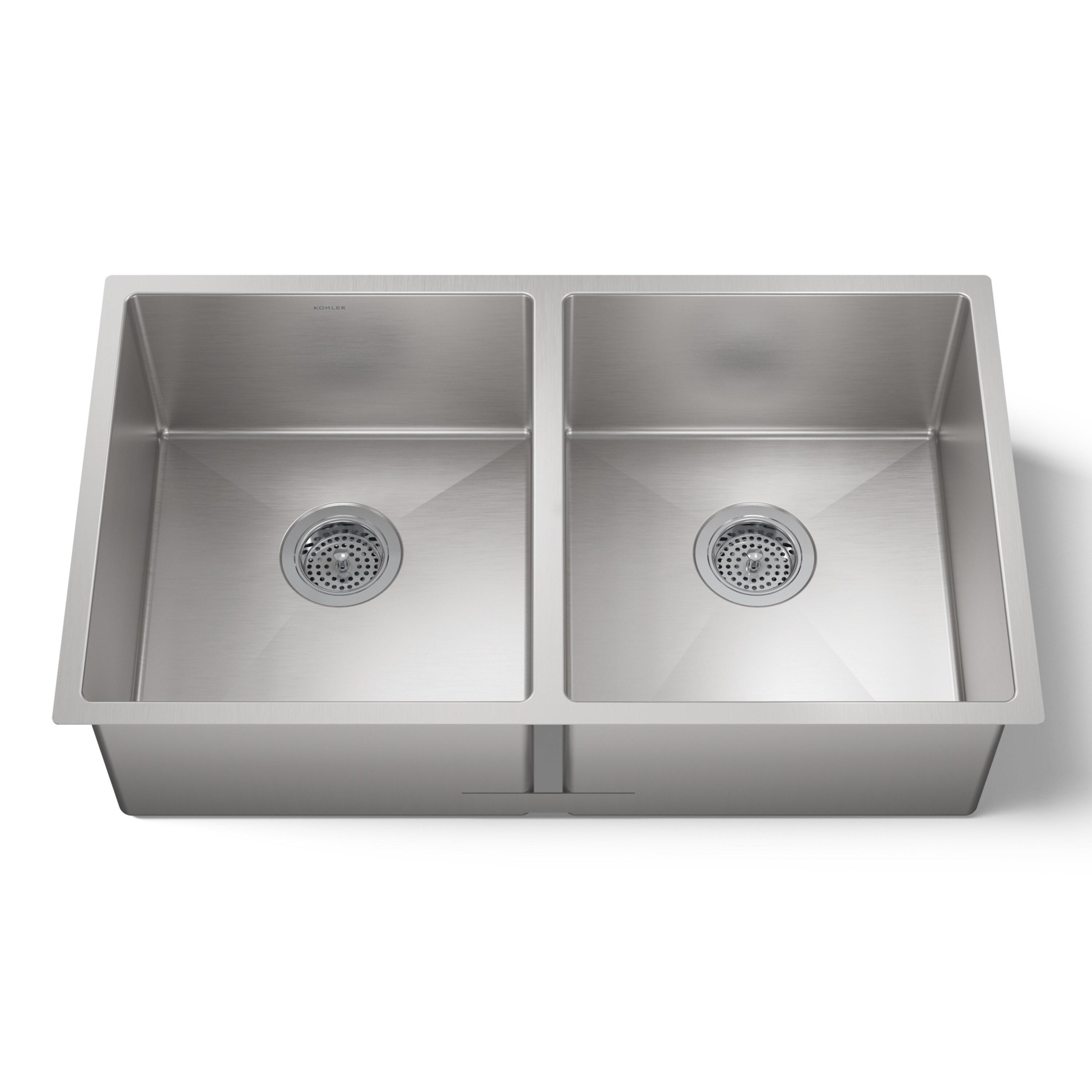 Strive 32" L x 18-1/4" W x 9-5/16" Under-Mount Double-Equal Kitchen Sink with Basin Rack