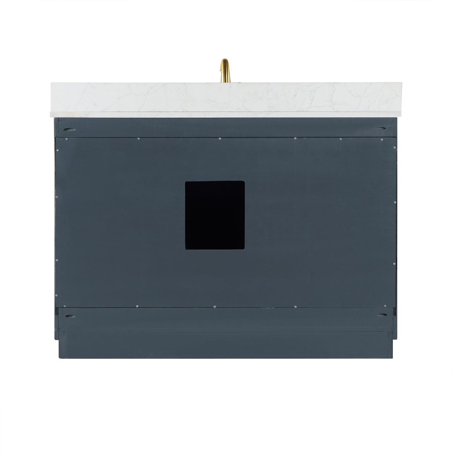 Gazsi 48" Single Bathroom Vanity Set in Charcoal Blue with Grain White Composite Stone Countertop without Mirror