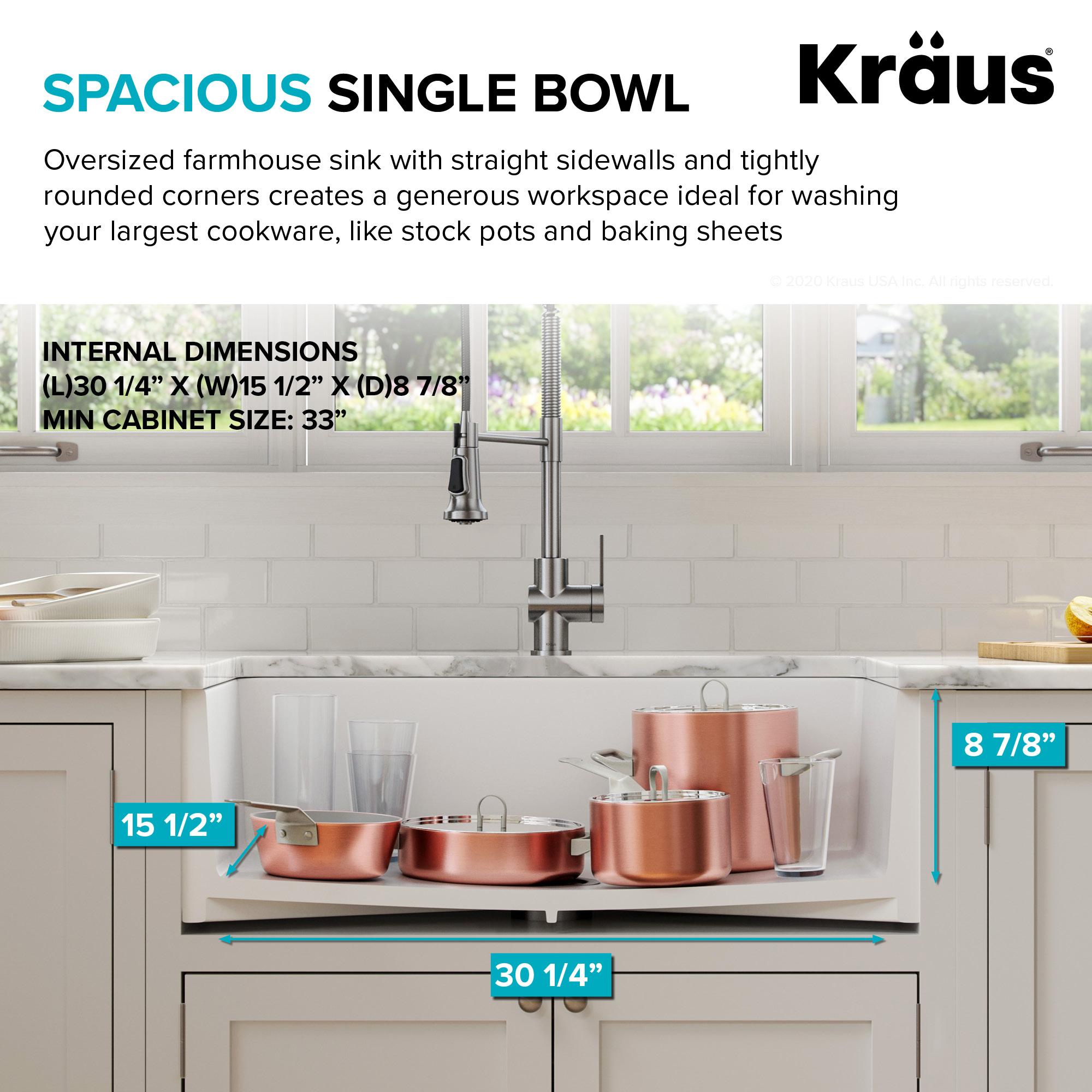 KRAUS Turino™ 33" L Farmhouse Reversible Apron Front Fireclay Single Bowl Kitchen Sink