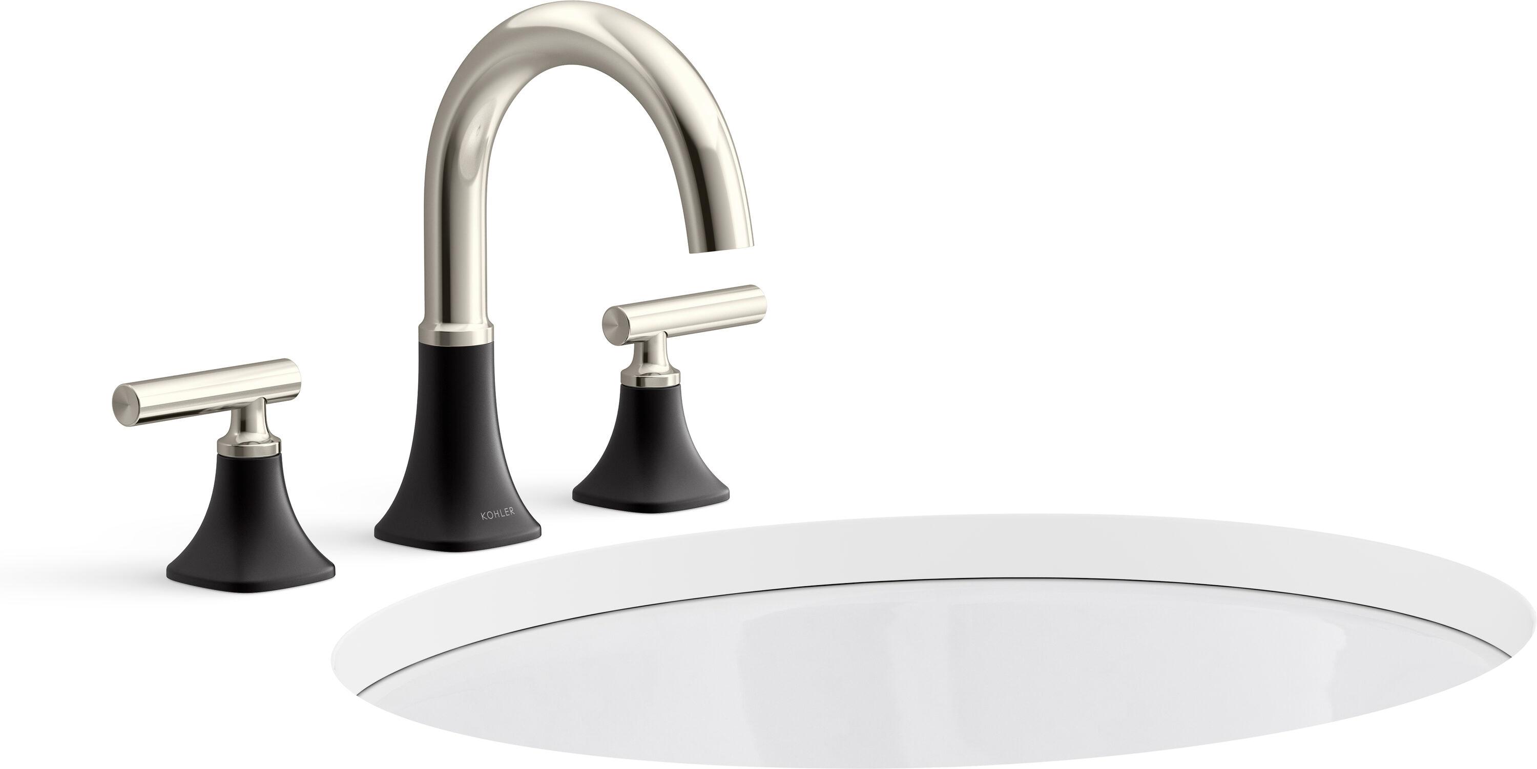 KOHLER Rill Matte Black/Polished Nickel Widespread 2-Handle WaterSense Bathroom Sink Faucet with Drain