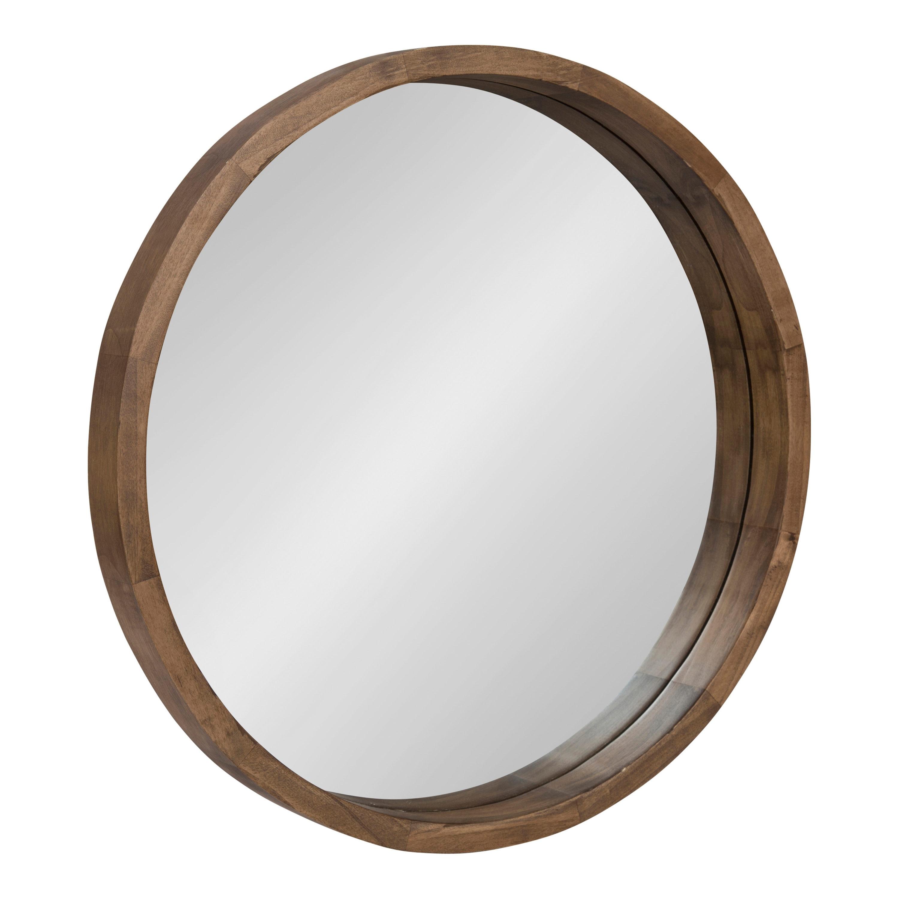 22" x 22" Hutton Round Wood Wall Mirror Rustic Brown - Kate and Laurel: Modern, No Assembly Required, Wall Mount