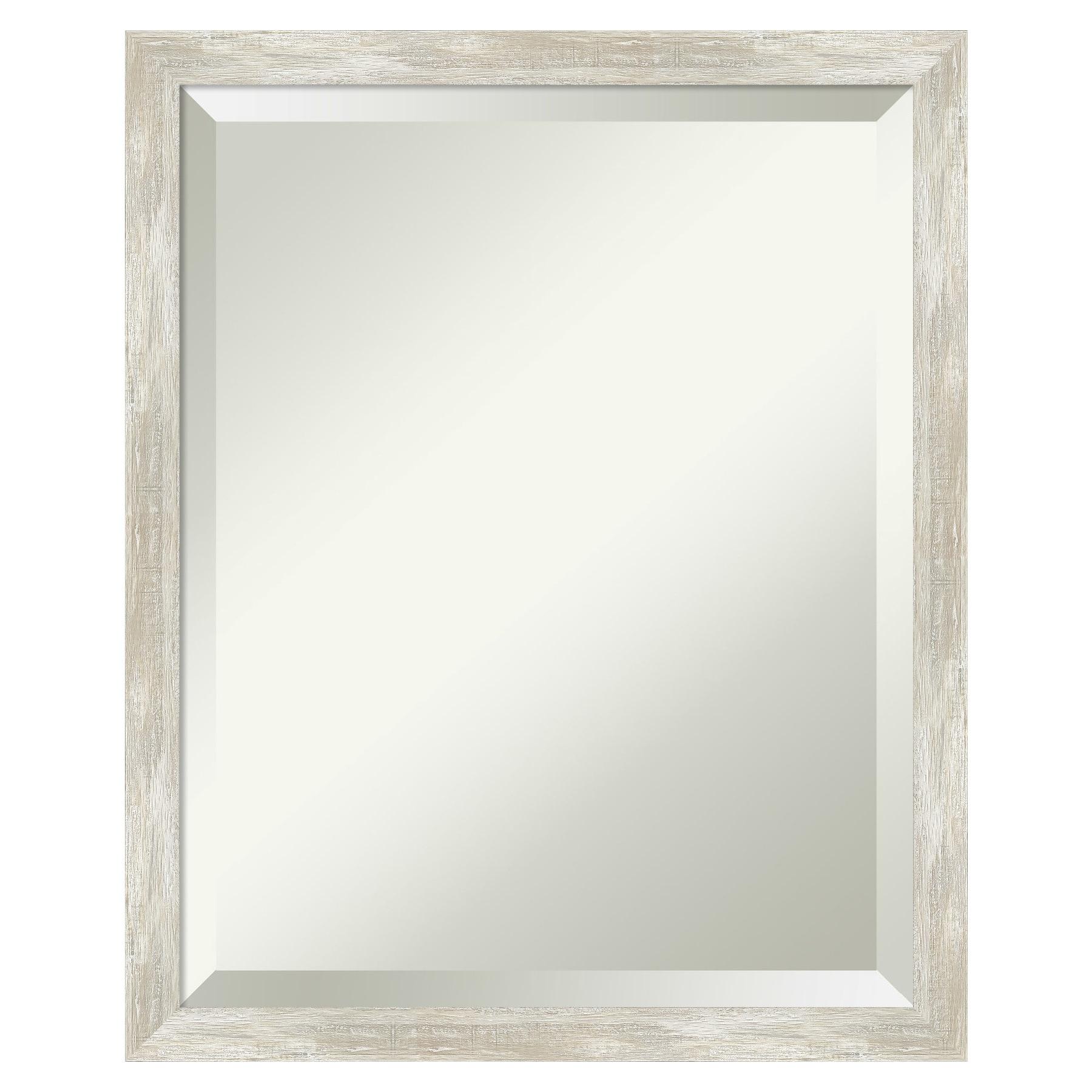 Amanti Art 18"x22" Crackled Metallic Narrow Framed Wall Mirror Silver: Beveled, Polystyrene Frame, No Assembly Required