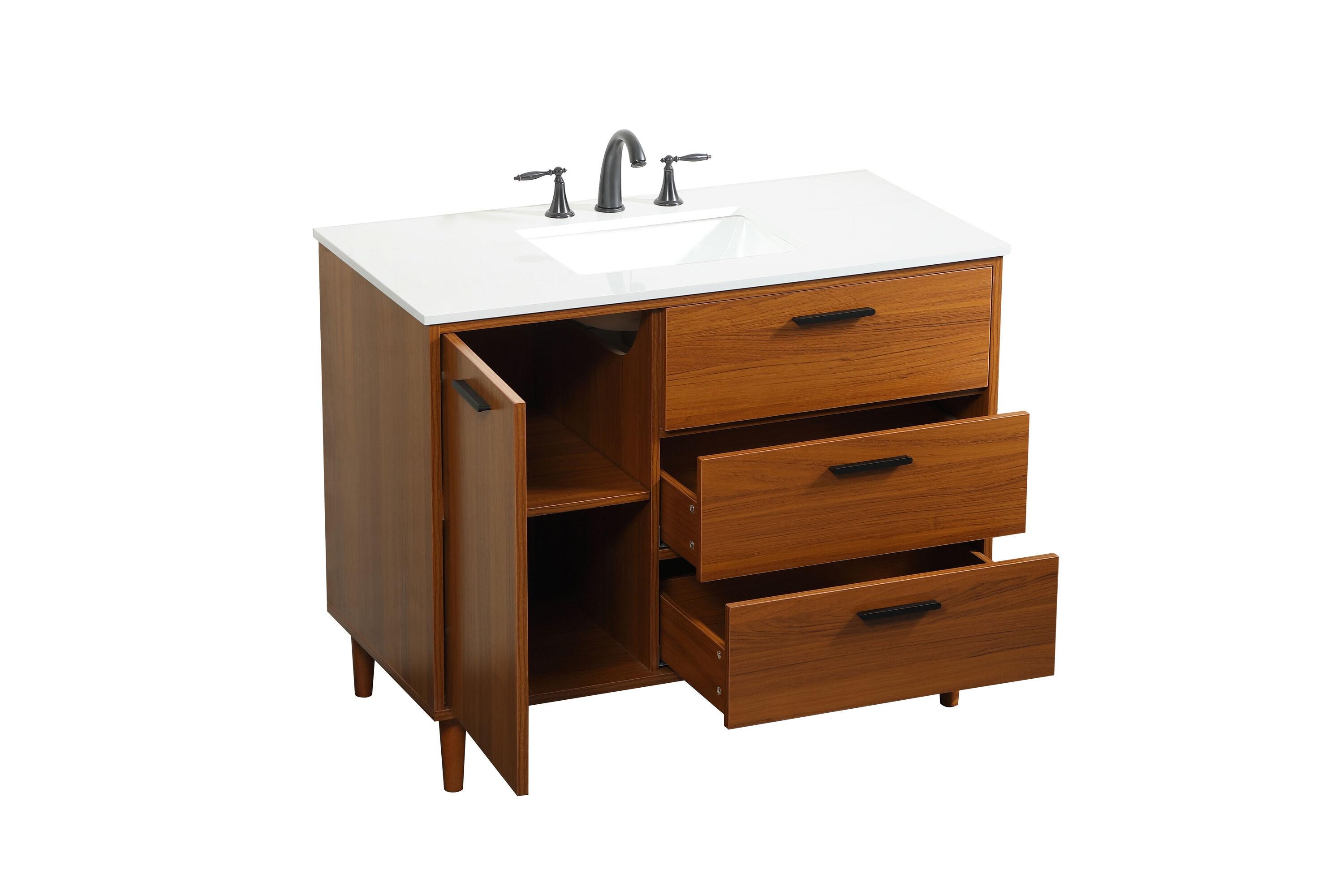 Burroughs 42'' Single Bathroom Vanity with Engineered Marble Top