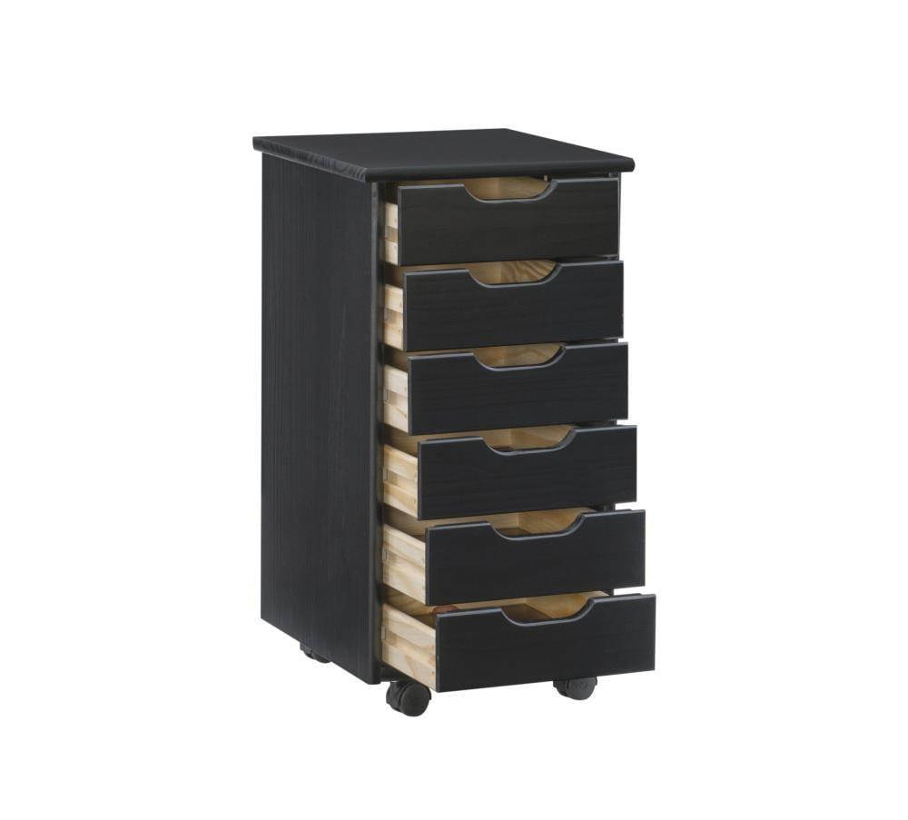 Cary Transitional 6 Drawer Solid Wood Rolling Storage Cart with Casters - Linon