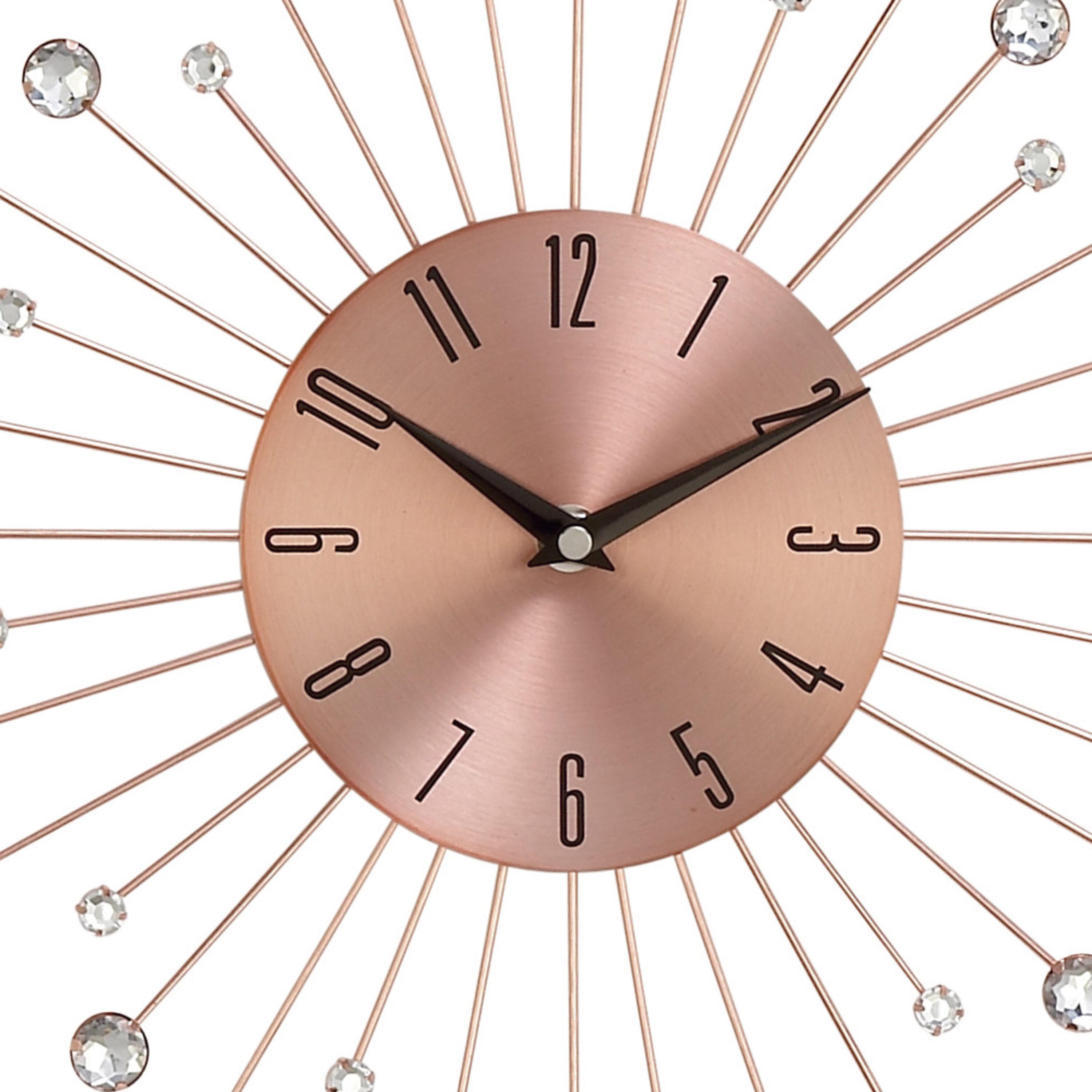 15"x15" Metal Starburst Wall Clock with Crystal Accents Copper - Olivia & May