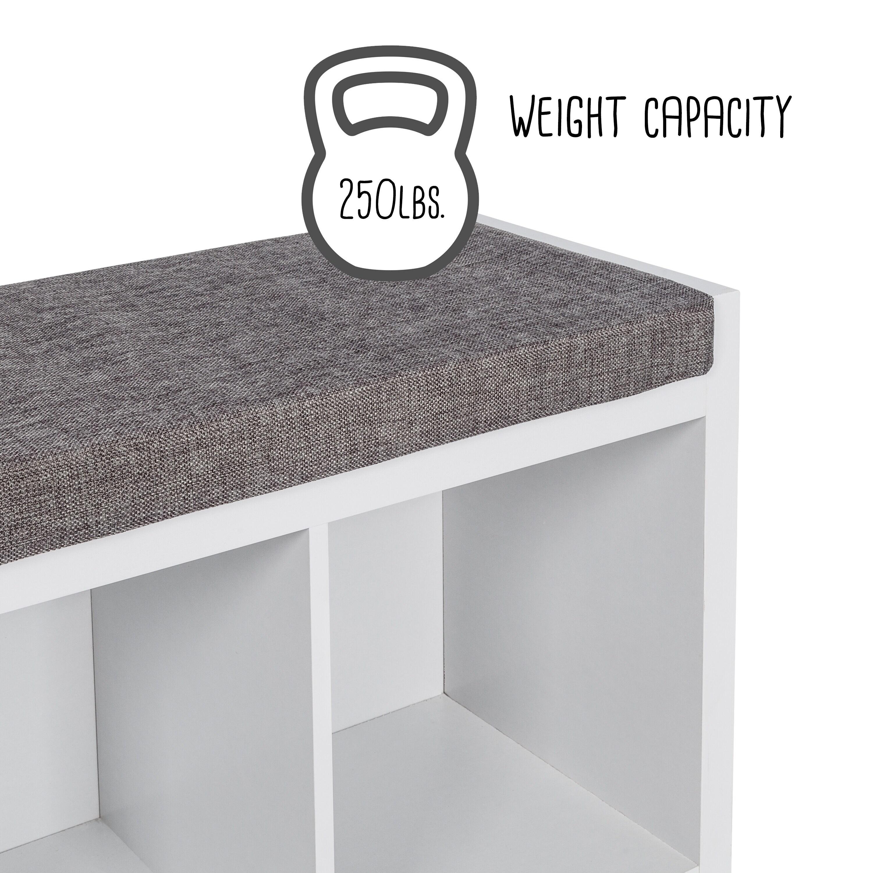 Honey-Can-Do Particle Board 37" W x 18.3" H 3-Cubby Shoe Storage Bench, White/Gray