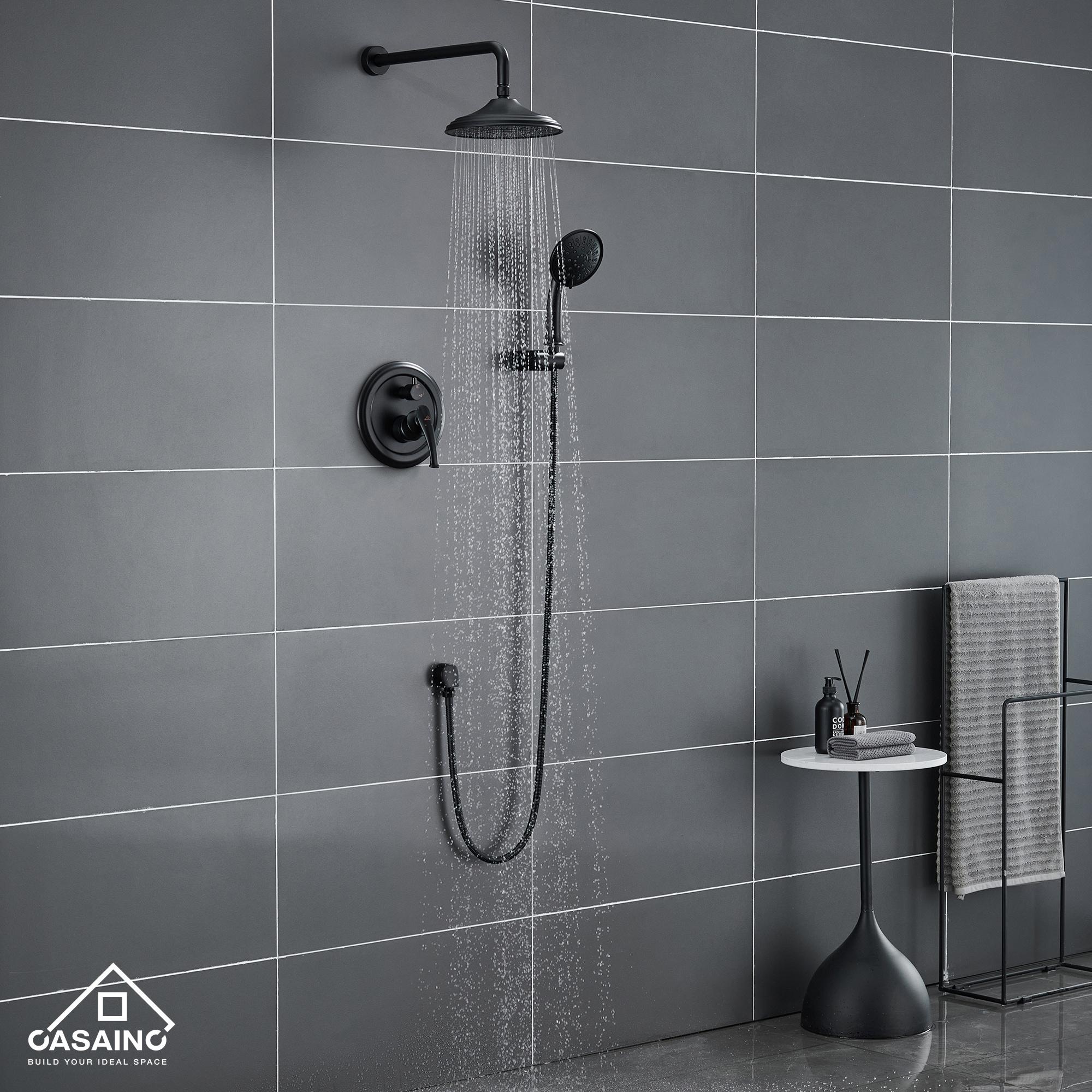 Retro Wall Mount 2 Function Rainfall Shower System with 3 Setting Handheld, Rough-In Valve and Diverter