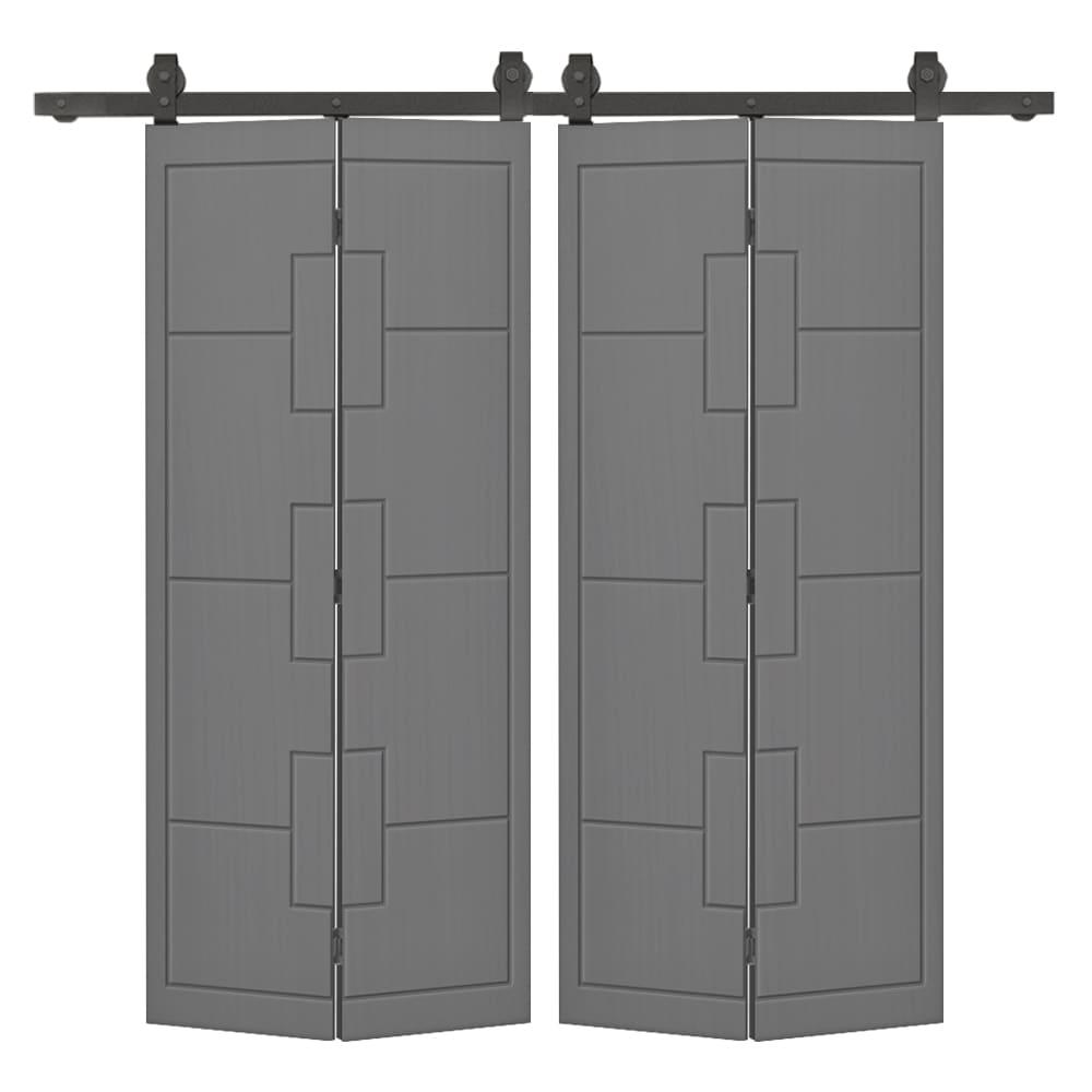 Calhome Modern Bi-Fold Double Barn Door with Sliding Hardware Kit