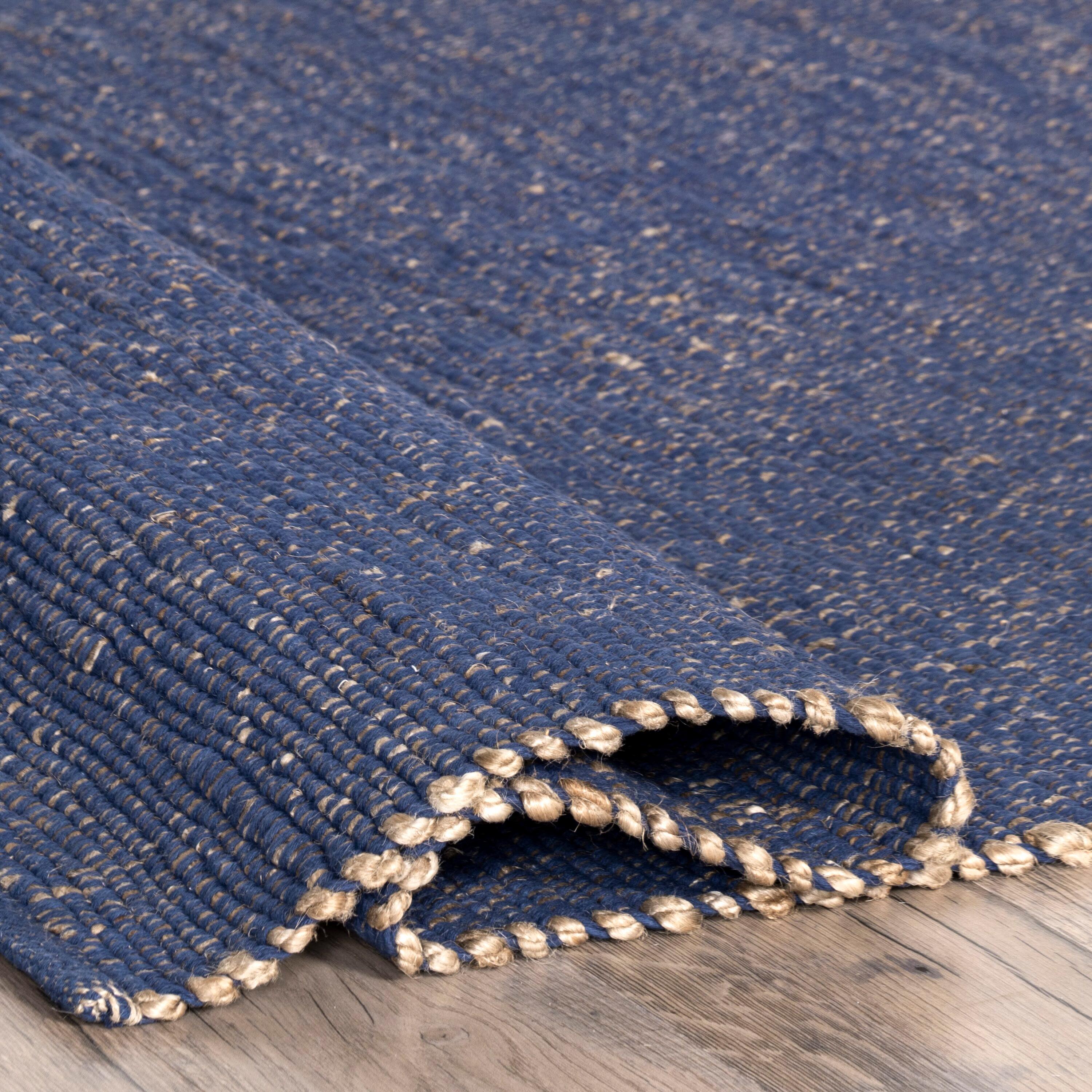 Nuloom 3x5 Elfriede Jute & Cotton Hand Woven Indoor Area Rug, Blue, Solid Rustic Farmhouse Style Natural Fiber Bedroom, Living Room,