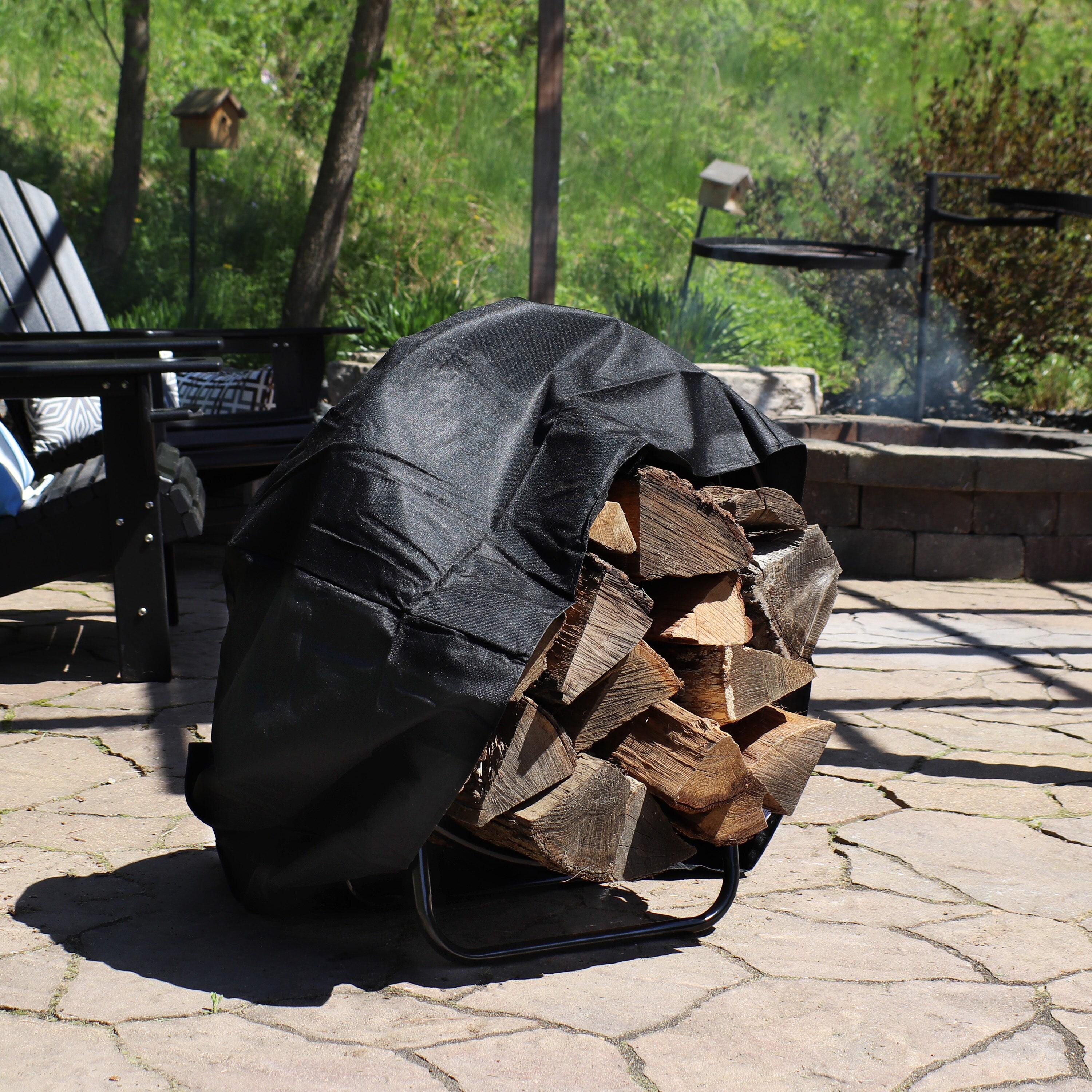 Sunnydaze Outdoor Heavy-Duty Steel Firewood Log Hoop Storage Rack with Weather-Resistant PVC Log Hoop Cover - 24" - Black