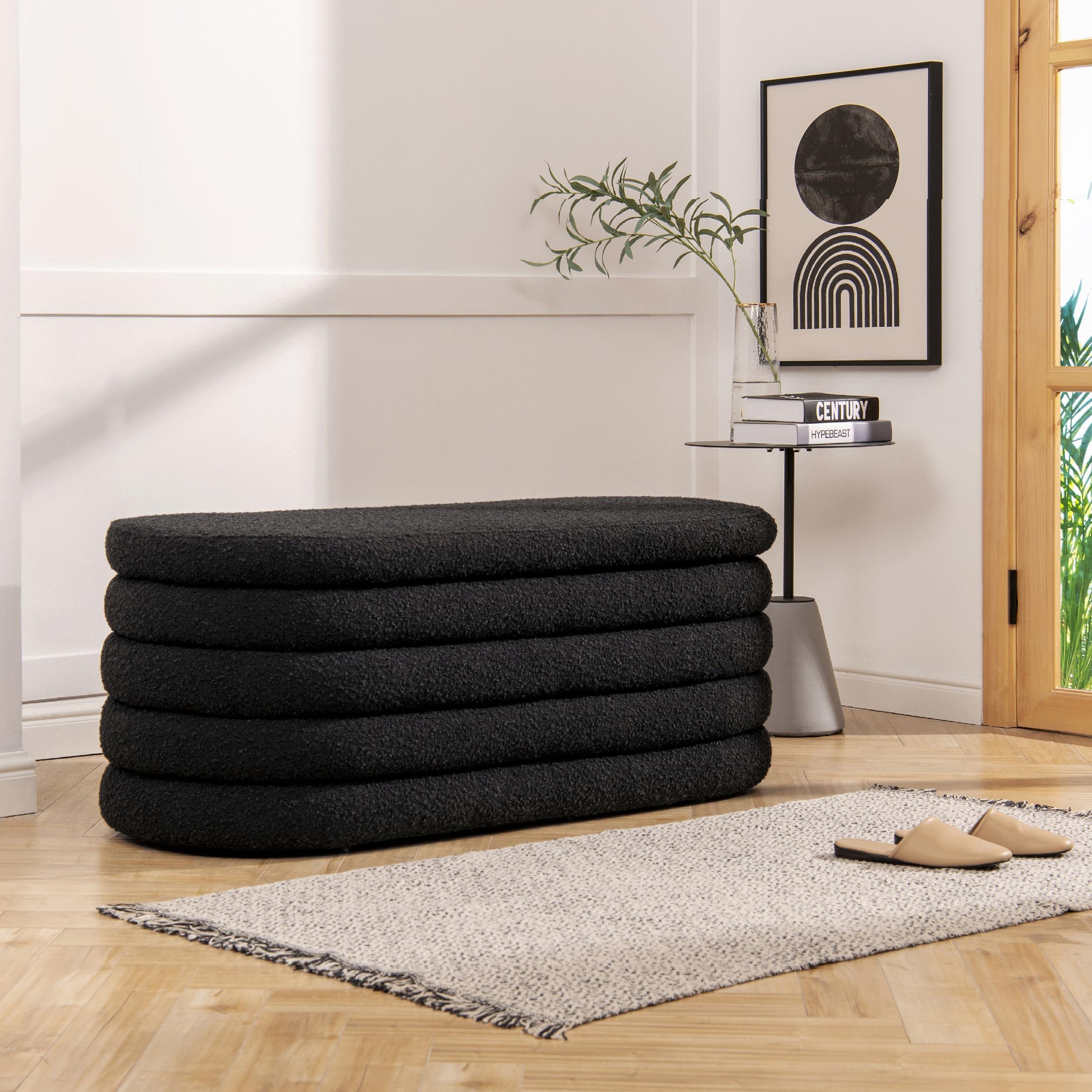 Everly Quinn Boucle Upholstered Storage Bench