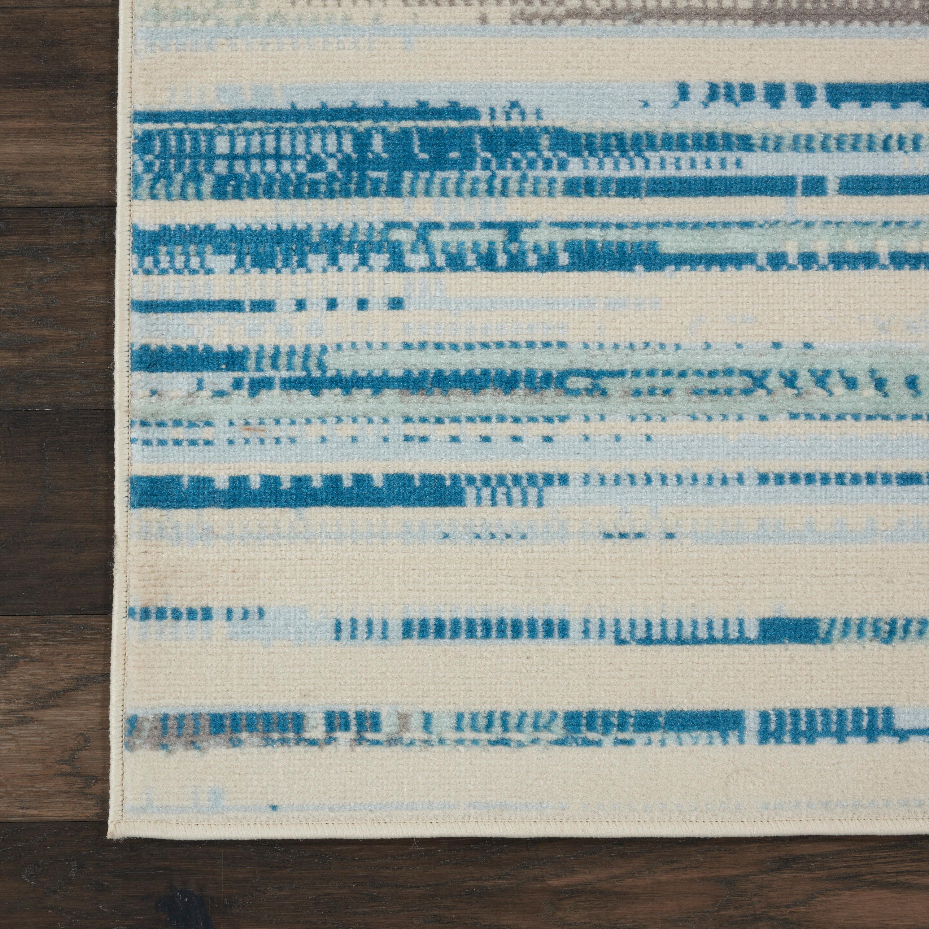 Nourison Jubilant 7'10" x 9'10" (8' x 10') Blue Area Rug Coastal Contemporary Striped by Nourison