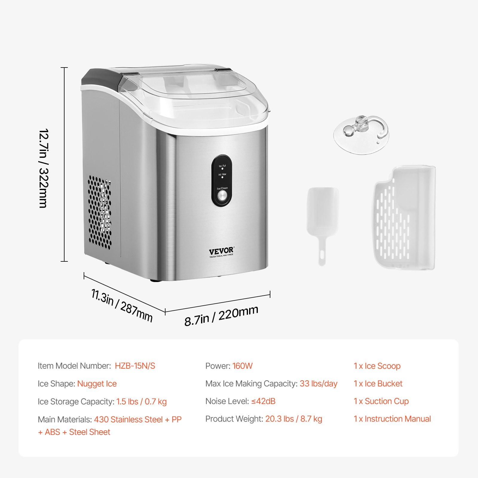 VEVOR Nugget Ice Maker, 37Lbs In 24 Hrs, Manual Auto Refill Self Cleaning Countertop Ice Maker Portable Nugget Ice Maker With Scoop And Basket