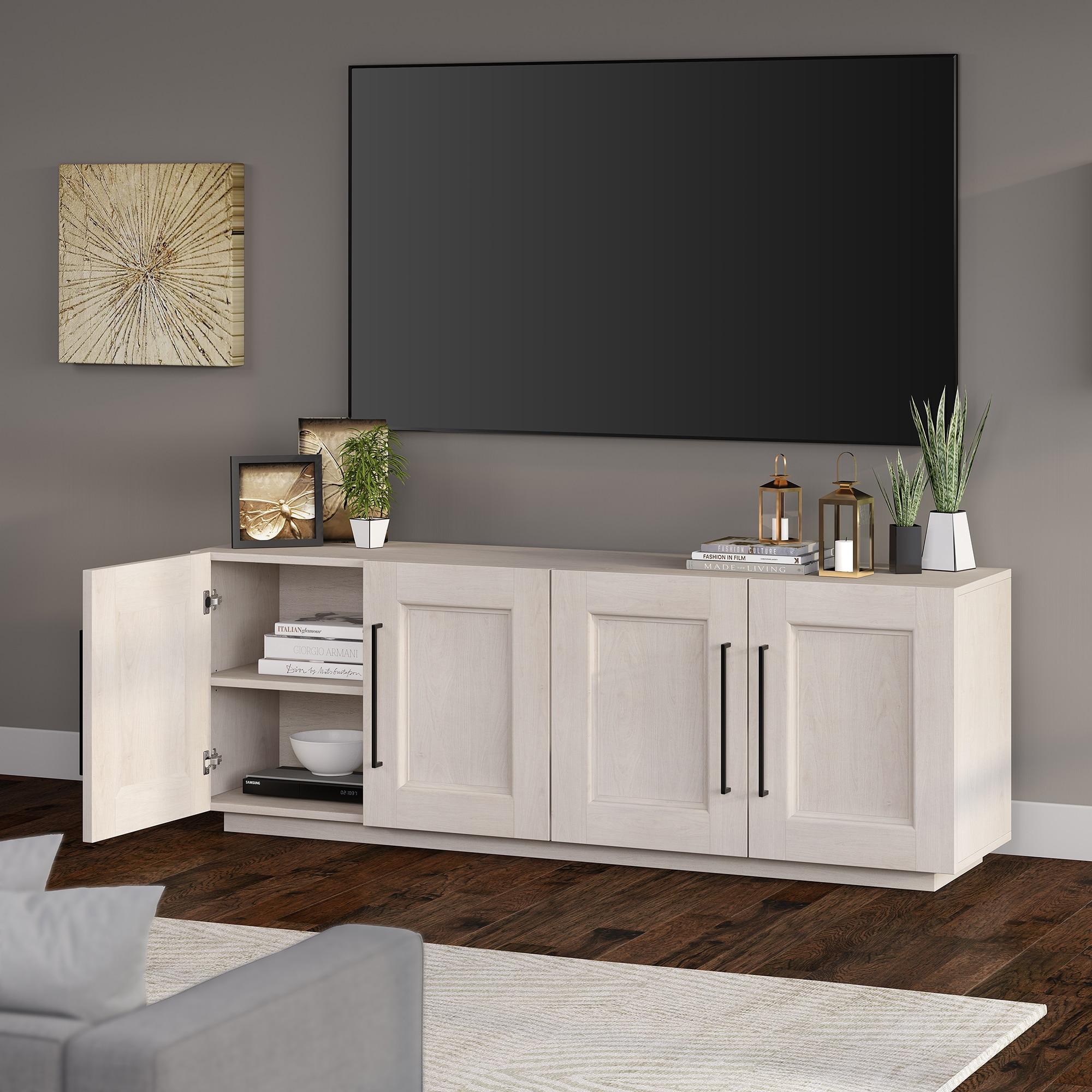 Evelyn&Zoe Easy Assemble Television Stand, Wood White, 15.50 x 68.00 x 24.00 Inches, 102.55 lb