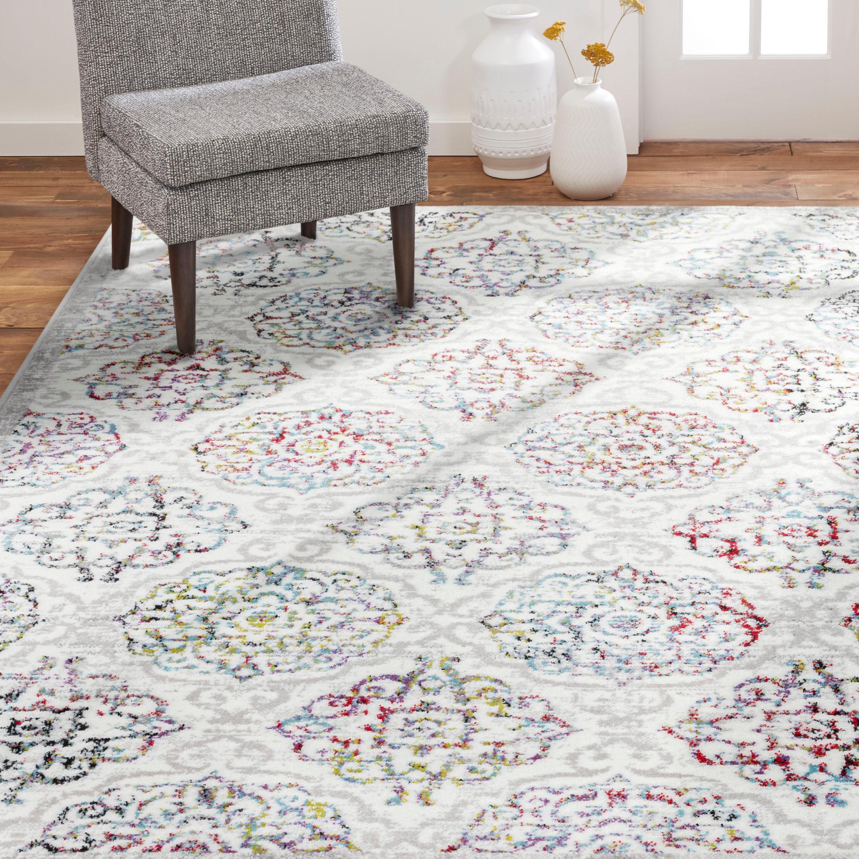 Home Dynamix Boho Andorra Transitional Damask Area Rug Ivory/Blue/Black, 5'2"x7'2"
