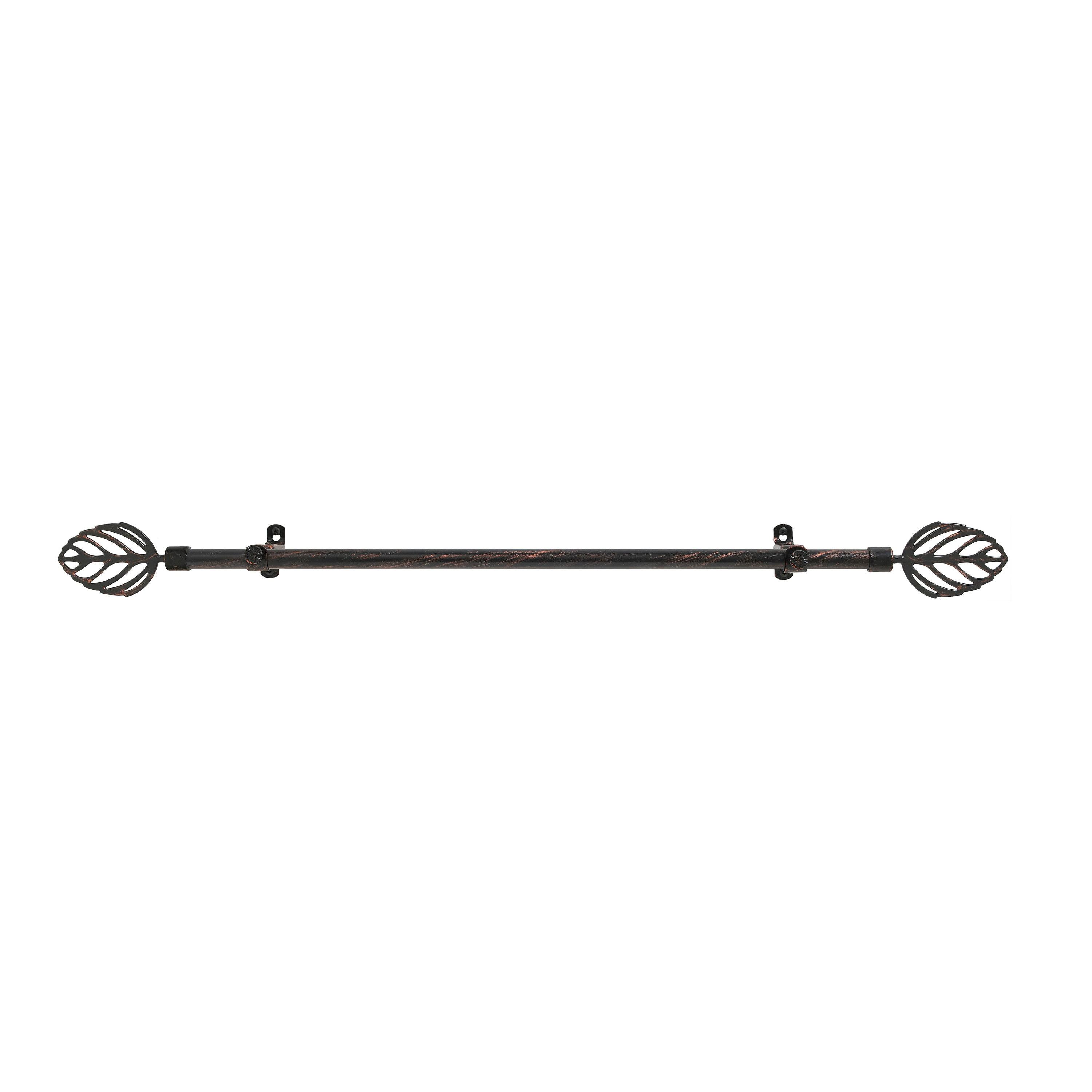 Achim Decorative Rods: Metallo Leaf Black Copper Curtain Rod with Metal Leaf Finials - Adjustable Size: 28" x 48"