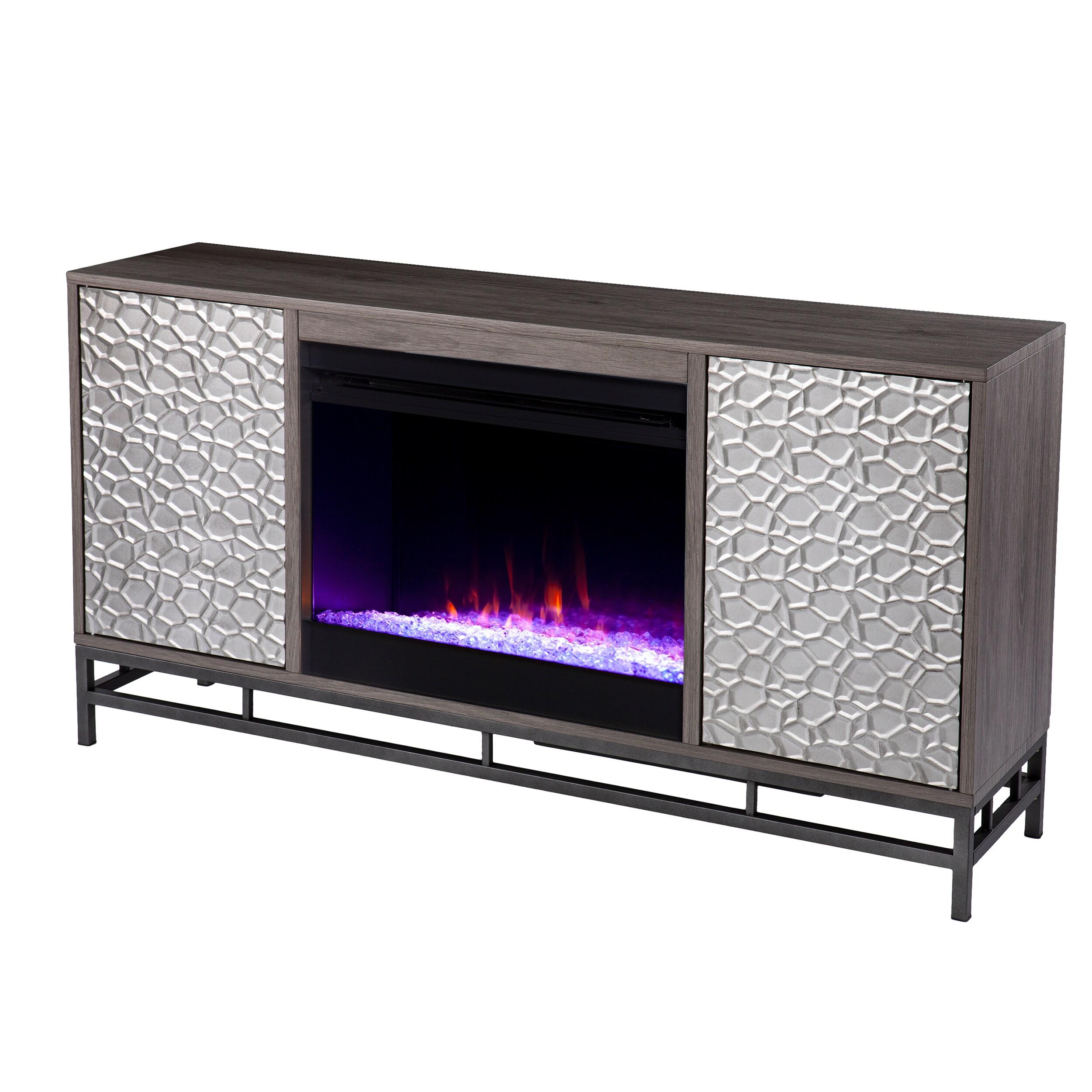 Hollesborne Color Changing Fireplace with Media Storage in Gray/Gunmetal Gray
