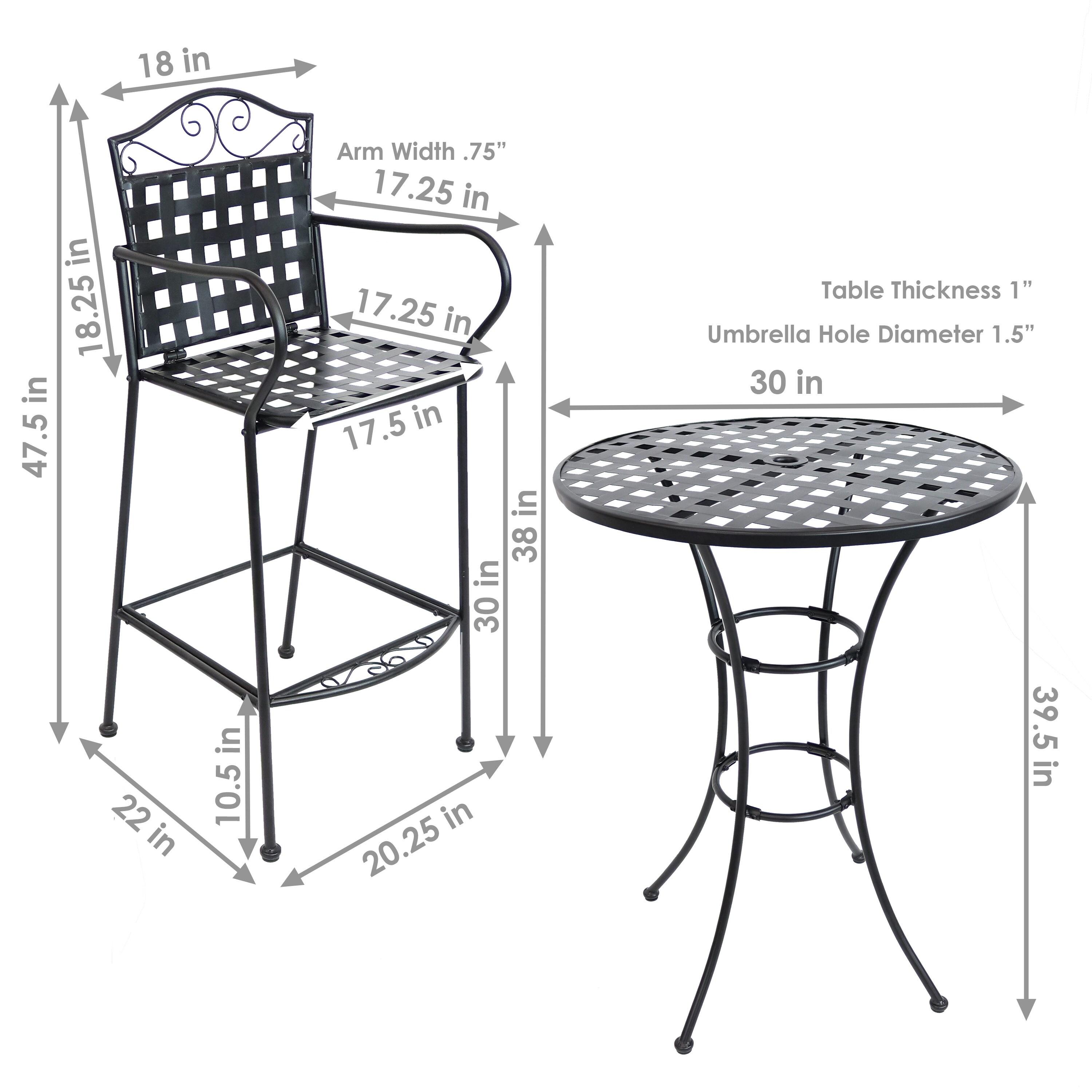 Sunnydaze Outdoor Scrolling Wrought Iron Bar Chair and Table Set - Black